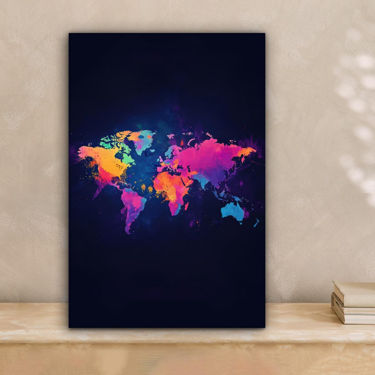 LEINWANDBILD Weltkarte - Bunt - Graffiti Deko Wohnzimmer 20x30 cm - Multicolor, Textil (20/30cm) - MuchoWow