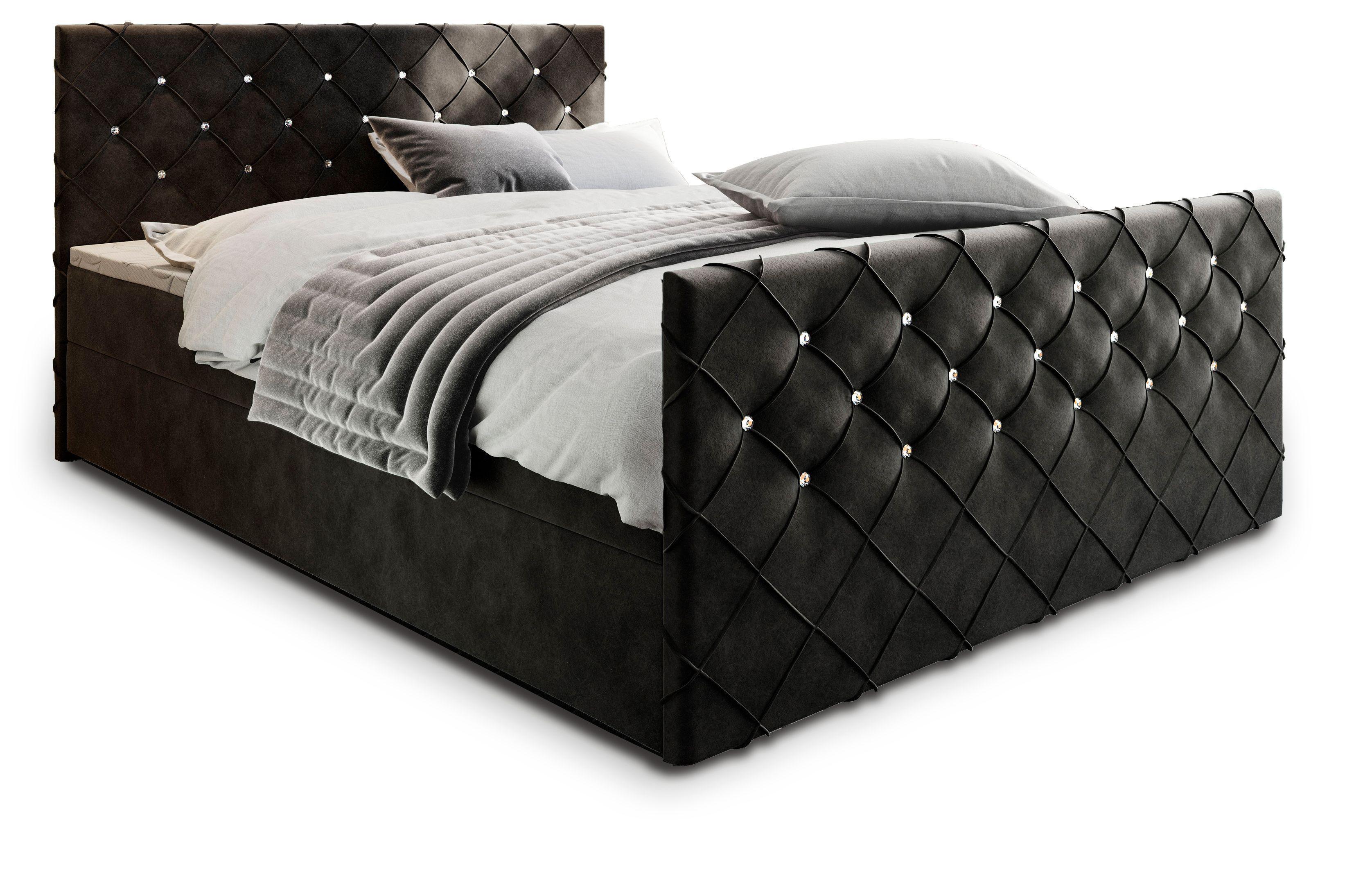 BOXBETT MANDI 160x200 cm mit Matratze und Topper - Schwarz - Schwarz, Holz (160/200cm) - MASSENO