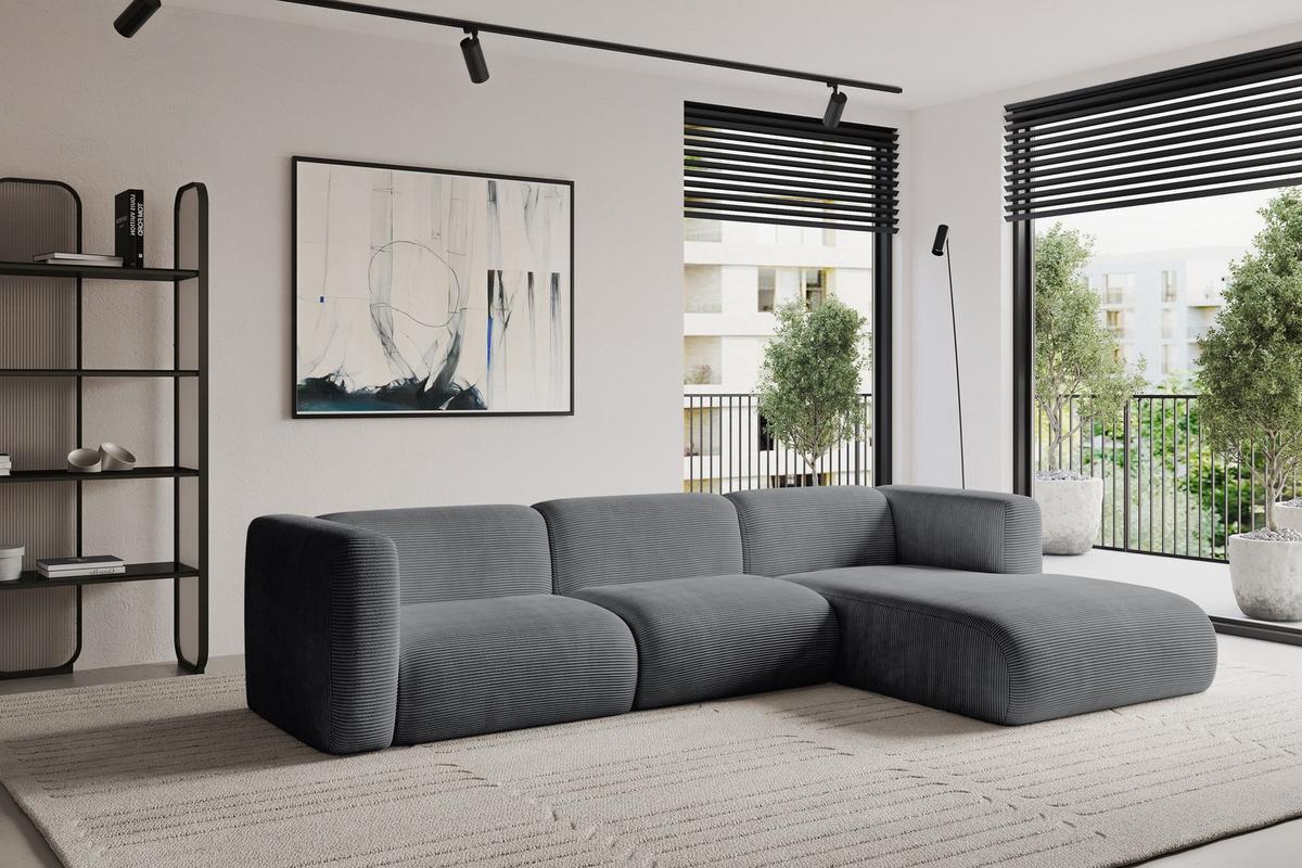 ECKSOFA Ottomane Rechts MIRA-L1 227x179x89 Dunkelgrau Cord - Dunkelgrau/Graphitfarben, Holzwerkstoff/Kunststoff (227/179cm) - ALTDECOR