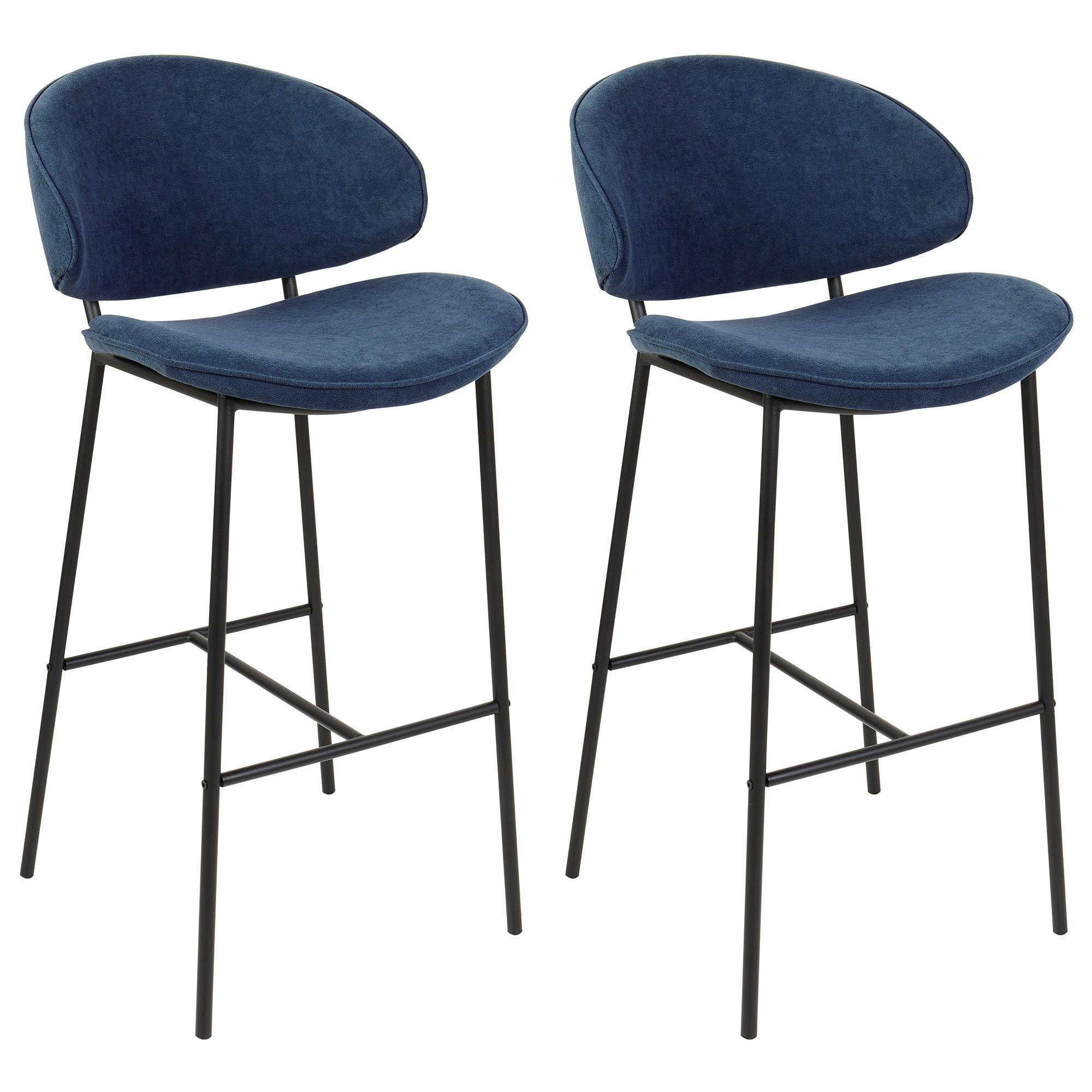 BARSTÜHLEN 2er-Set Marineblau Kiana - Blau/Schwarz, Textil (49/104/59cm) - Beliani