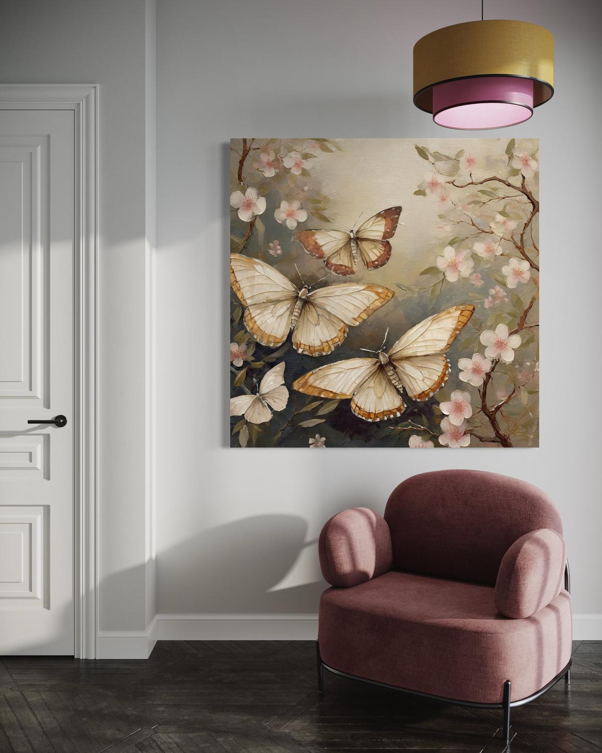WANDBILD schmetterlinge natur botanik - Beige, Textil (40/40cm) - Feeby
