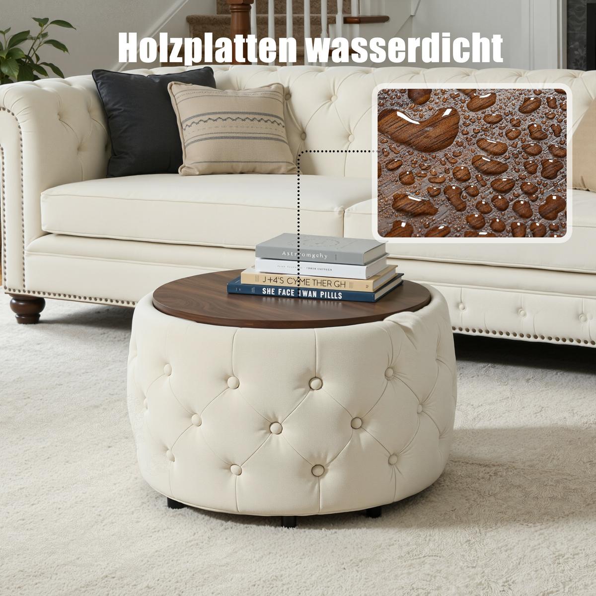 OTTOMANE 2-teilig Samt Beige – Nesting-Design mit Stauraum & Holzablage - Beige, Textil (60/38/60cm) - Urban Meuble
