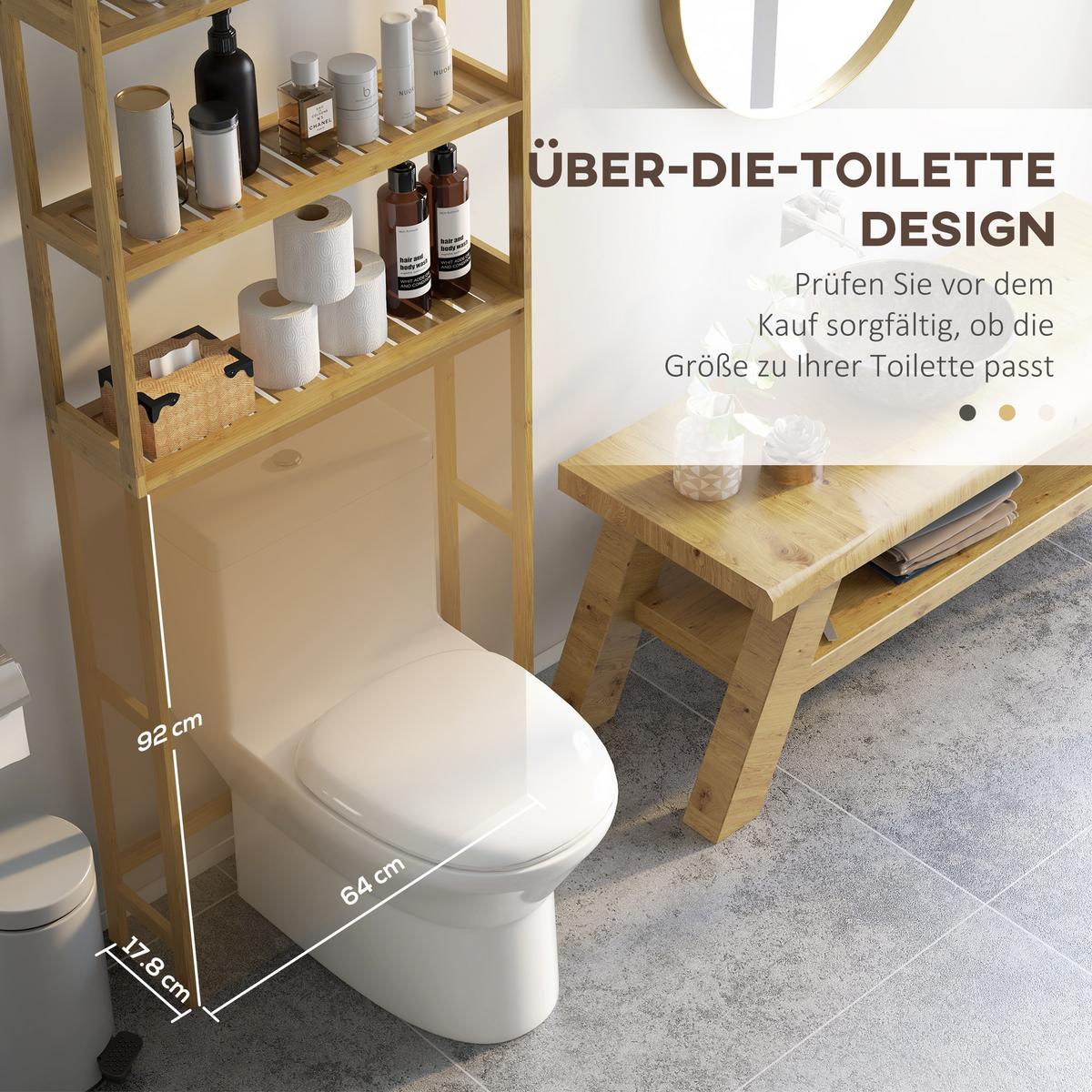 TOILETTENREGAL 3-stöckiges Badregal Standregal mit Kippschutz, Bambus, Natur - Naturfarben, Holz (20/165/68cm) - Kleankin