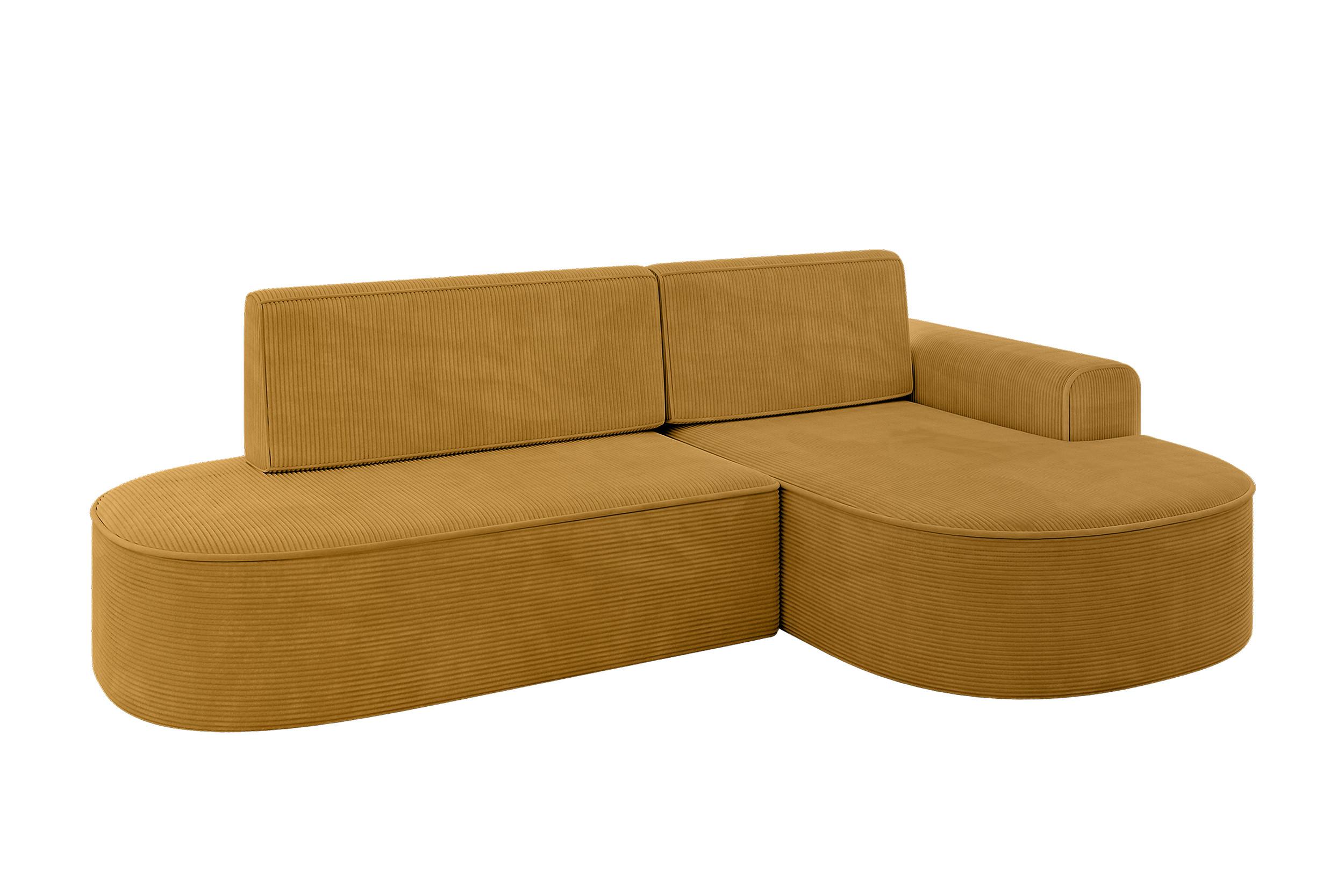 ECKSOFA mit Schlaffunktion und Bettkasten Ottomane Rechts MARI-L1-S - 283x167x73 cm Senfgelb Cord - Gelb/Schwarz, Holzwerkstoff/Kunststoff (167/283cm) - ALTDECOR