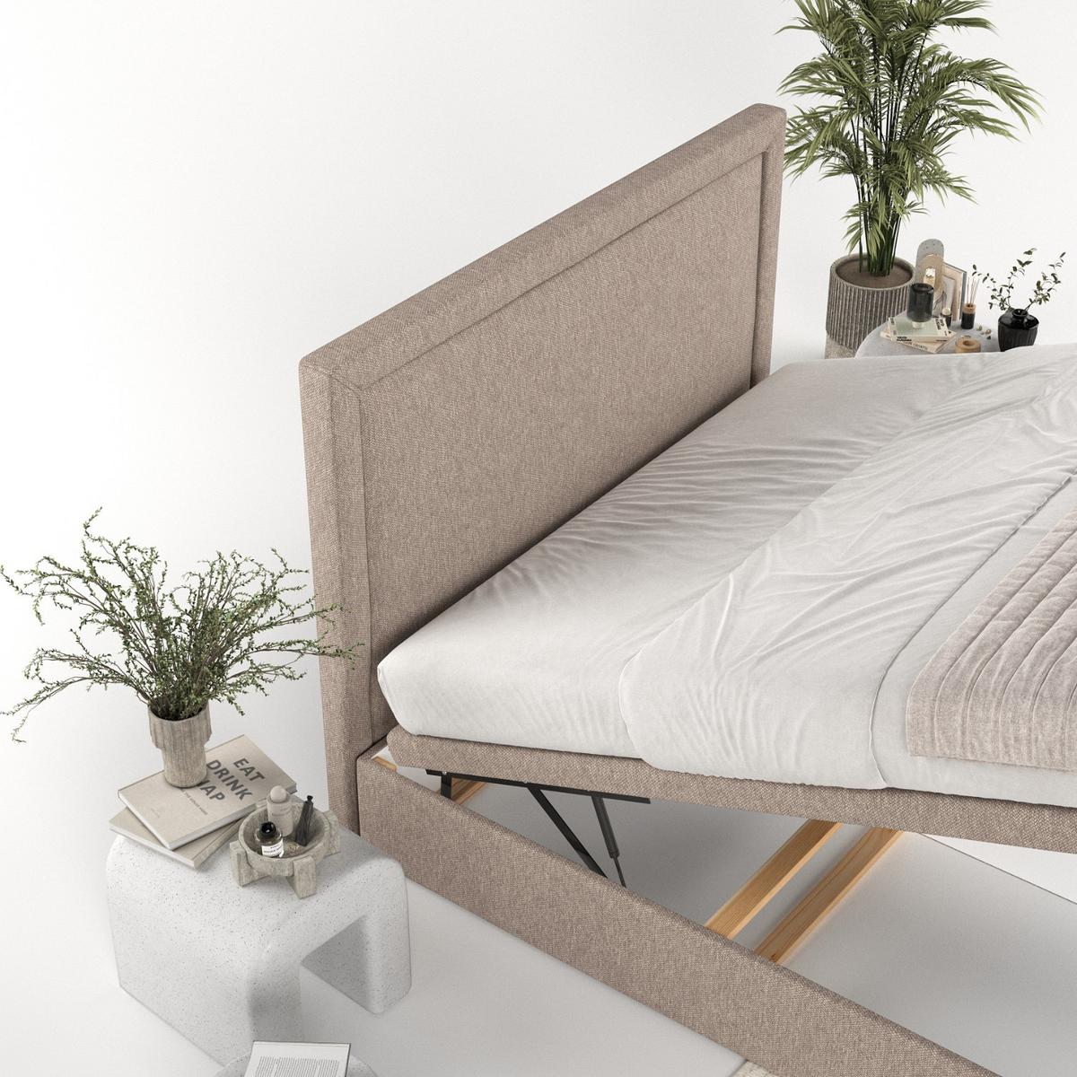 POLSTERBETT Salma mit Stauraum 140/200 cm Beige im Megan Stoff - Beige/Schwarz, Holz/Holzwerkstoff (140/200cm) - AltaBeds