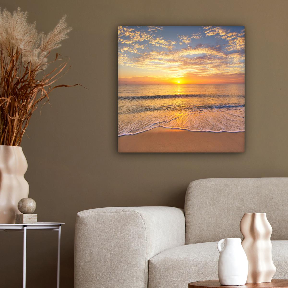 LEINWANDBILD Strand - Sonnenuntergang - Meer Wandbild Wohnzimmer 50x50 cm - Gelb, Textil (50/50cm) - MuchoWow