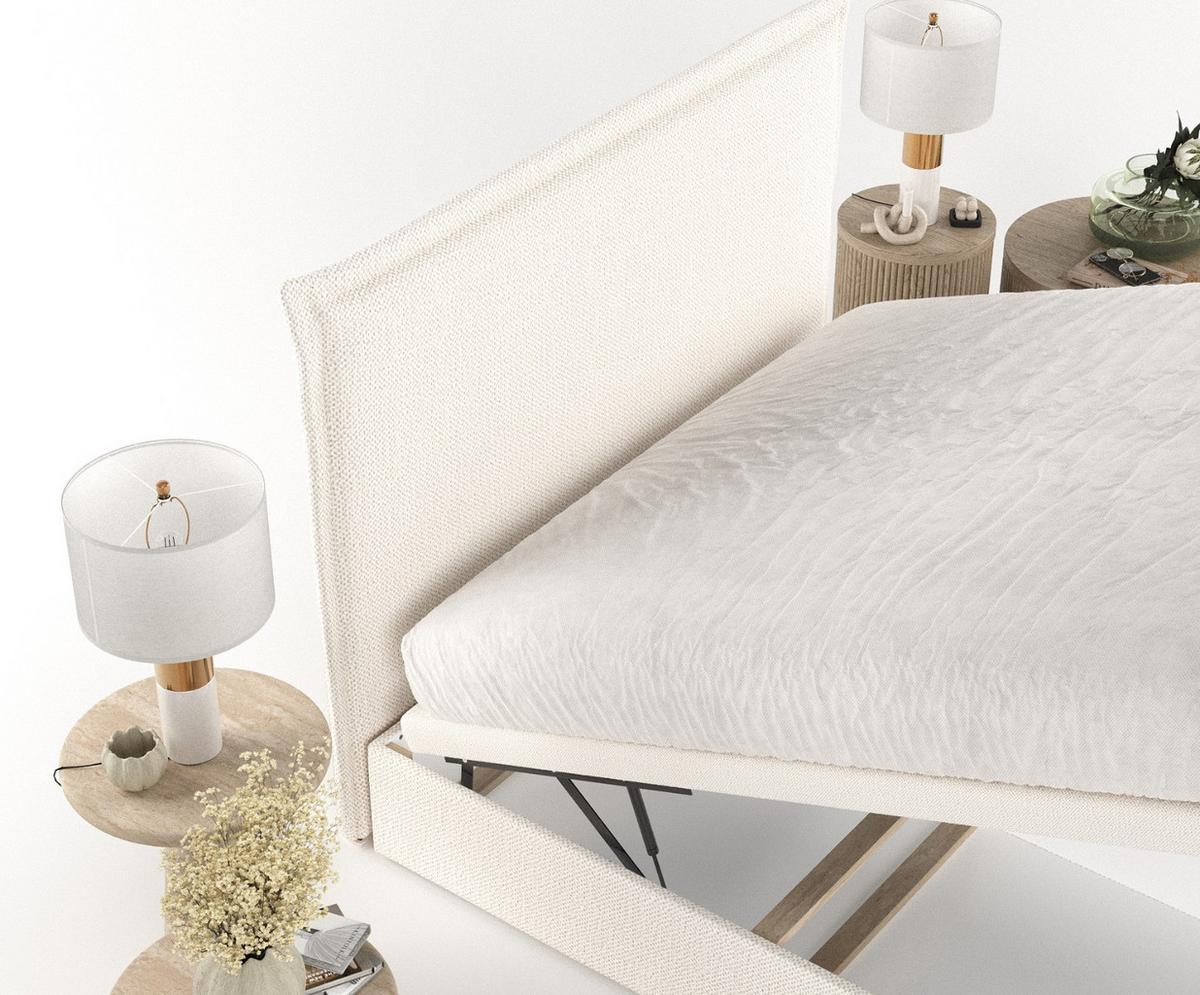 POLSTERBETT Eliot mit Stauraum 200/200 cm Creme im Alta Stoff - Creme/Schwarz, Holz/Holzwerkstoff (200/200cm) - AltaBeds