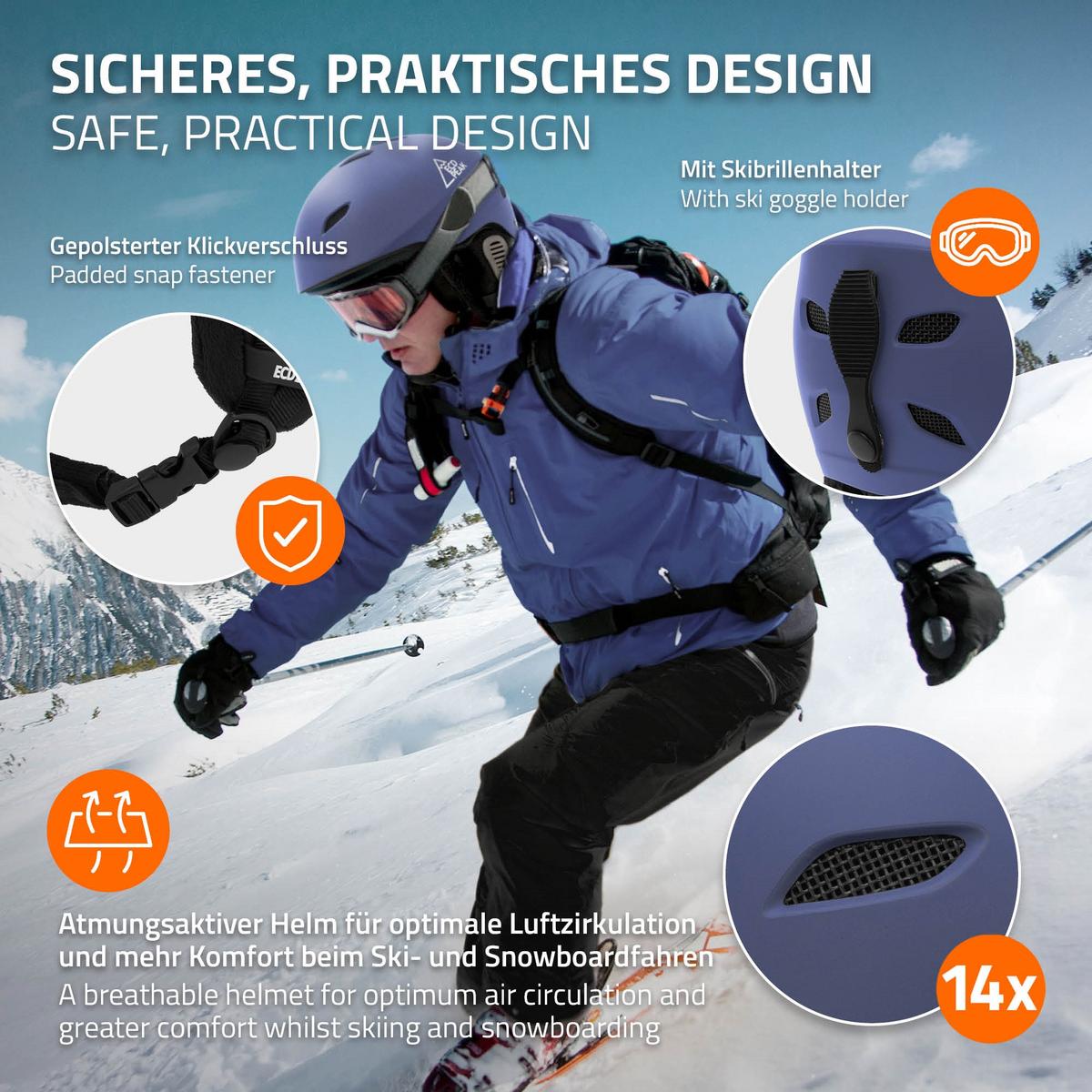 SKIHELM für Herren und Damen Snowboardhelm robust Blau M 55-58 cm - Blau, Kunststoff (29/23cm) - ECD-Germany