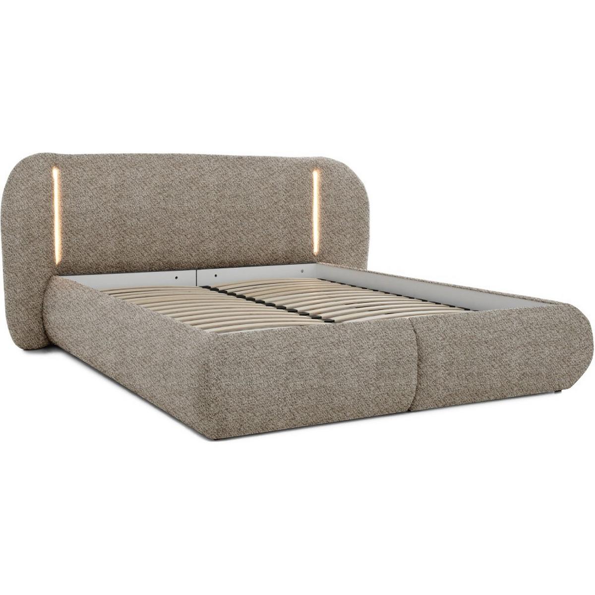 POLSTERBETT Corfu mit LED-Beleuchtung, mit Bettkasten, rundliche Formen, 160x200, Braun - Braun, Textil/Metall (160/200cm) - Beautysofa