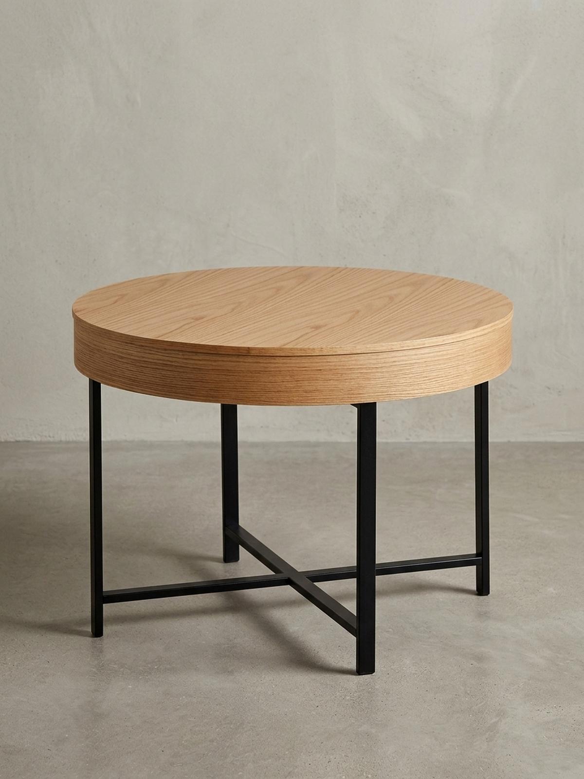 COUCHTISCH in Holzoptik mit Metallbeinen, Rund, Stauraumfunktion, Maße 69x49x69 cm - Schwarz/Braun, Holz/Metall (69/69/49cm) - KADIMA DESIGN