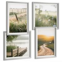 BILDER SET 4er Set - 50x50 cm & 40x60 cm Silberner Rahmen - Landschaftswiesenstraße West - Silberfarben, Kunststoff (50/50cm) - TULUP