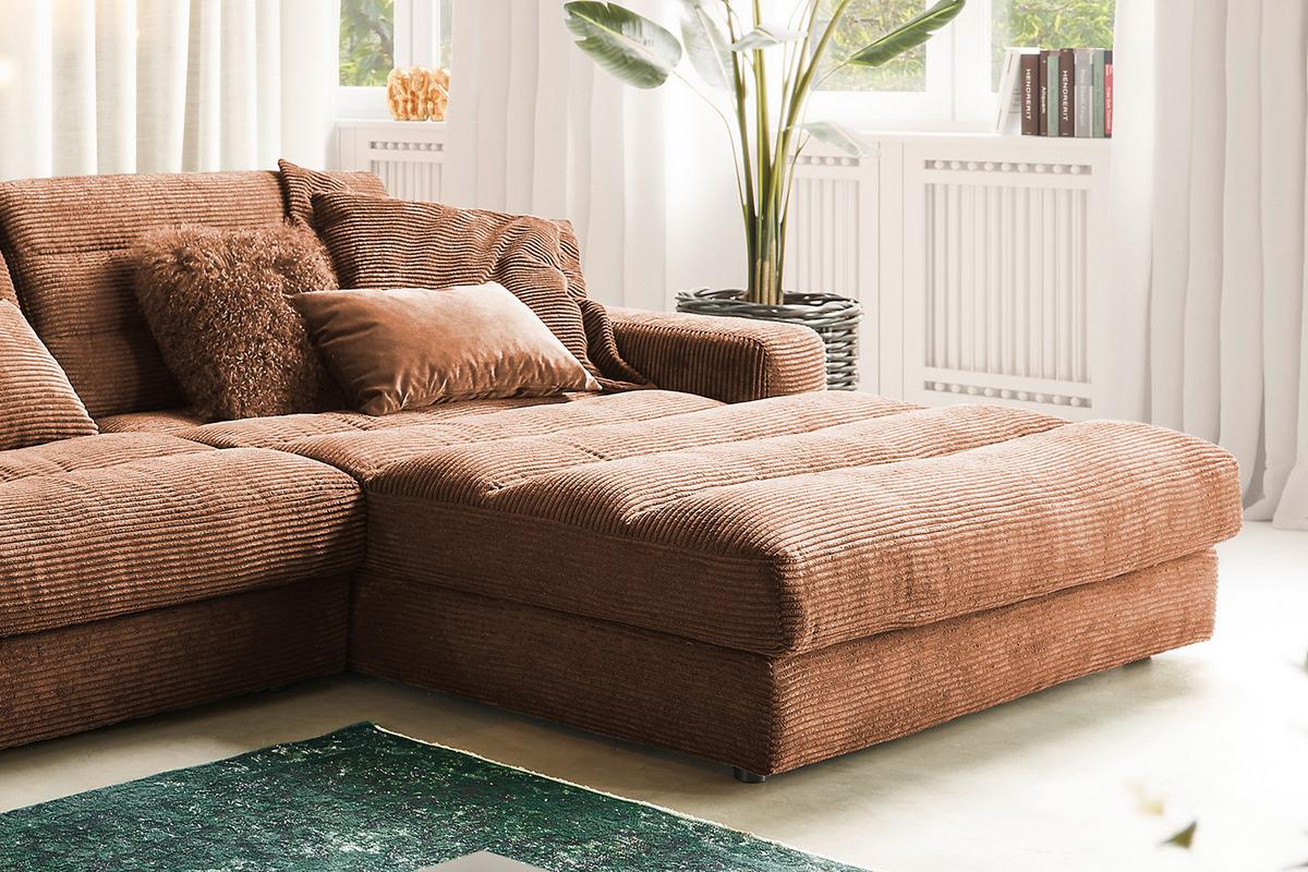 ECKSOFA XL LANA Braun Cord - Schwarz/Braun, Textil (416/205cm) - KAWOLA