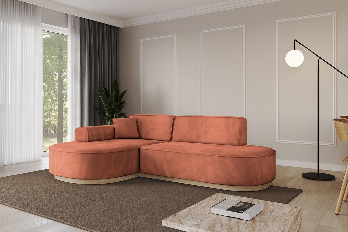 ECKSOFA Ottomane Links MARI-L1-v1 - 243x171x83 cm Koralle Velours - Koralle, Holzwerkstoff/Textil (243/171cm) - ALTDECOR