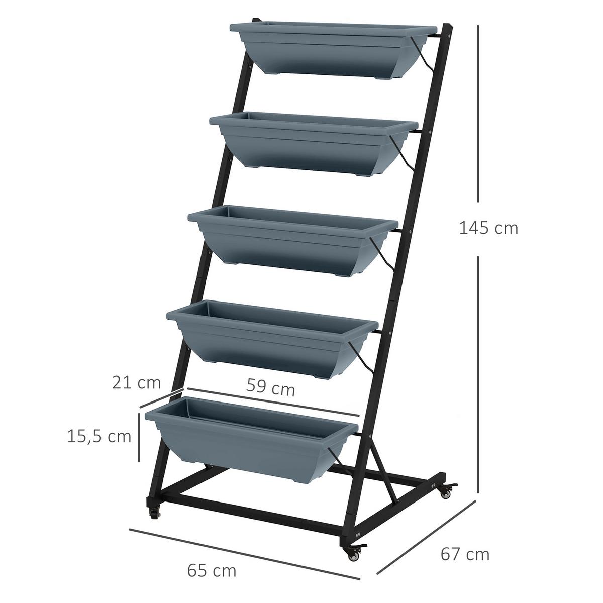 BLUMENKÄSTENSTÄNDER, Grau - Grau, Metall (67/145/65cm) - Outsunny