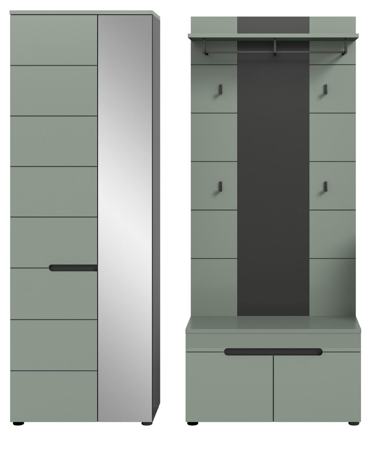 GARDEROBE-SET Salbei Grün und Grau, Garderobe 3-teilig 160 x 190 cm mit Soft-Close - Salbeigrün/Dunkelgrau, Holzwerkstoff/Kunststoff (160/190/37cm) - Inn.Furn