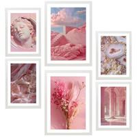 POSTER Set Mit 6 Rosa Komposition A3 & A4 Weißer Rahmen - Weiß, Papier (29/3cm) - Nacnic