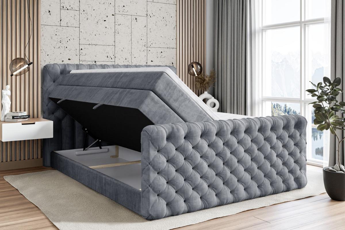 BOXSPRINGBETT BOXI8-Z KING - 180x200 - H3/H4 - Grau - Grau, Holzwerkstoff (180/200cm) - ALTDECOR
