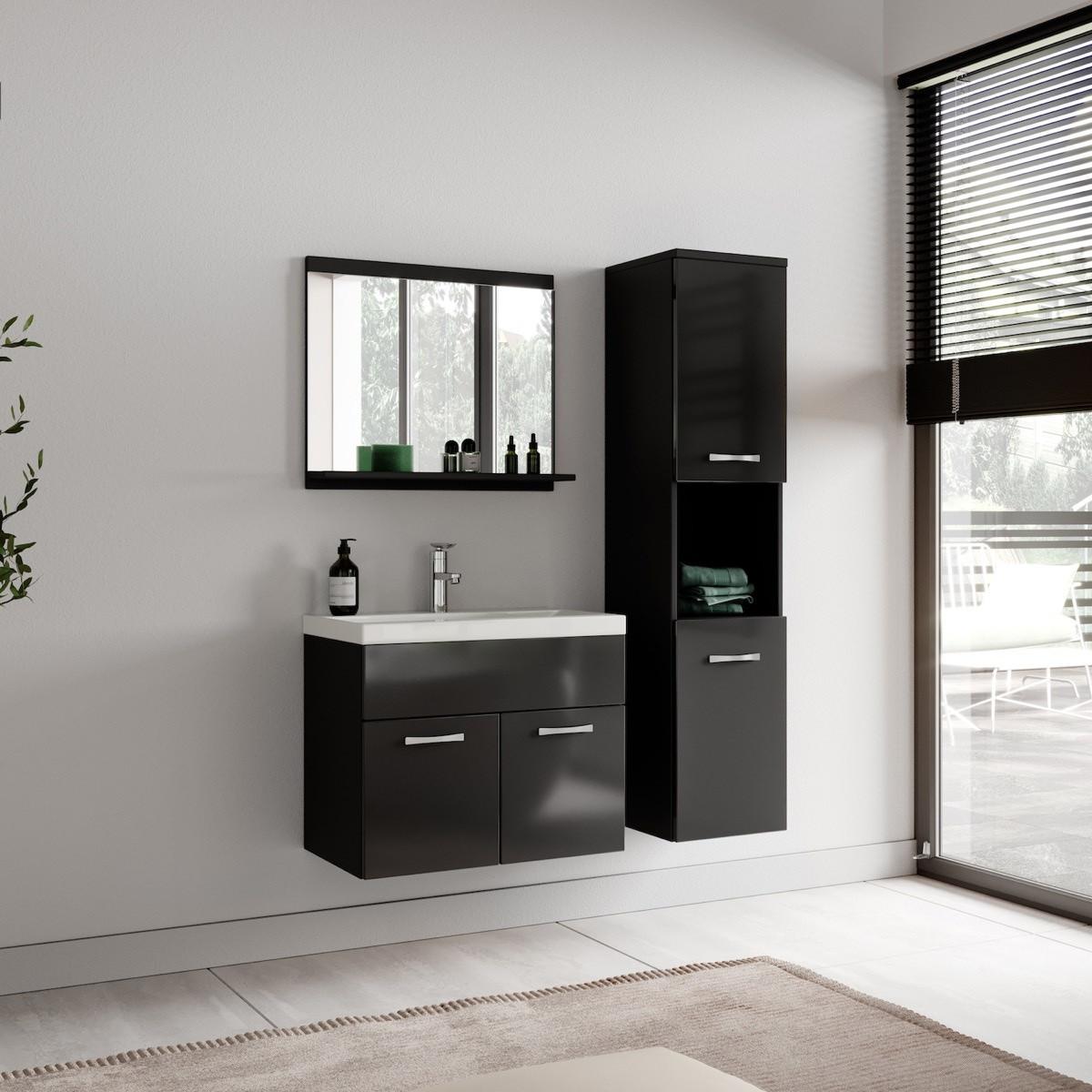 BADEZIMMERSCHRANK Montreal mit 2 Türen Schwarz Hochglanz - 30 x 30 x 130 cm - Schwarz, Holz (30/131/30cm) - Badplaats