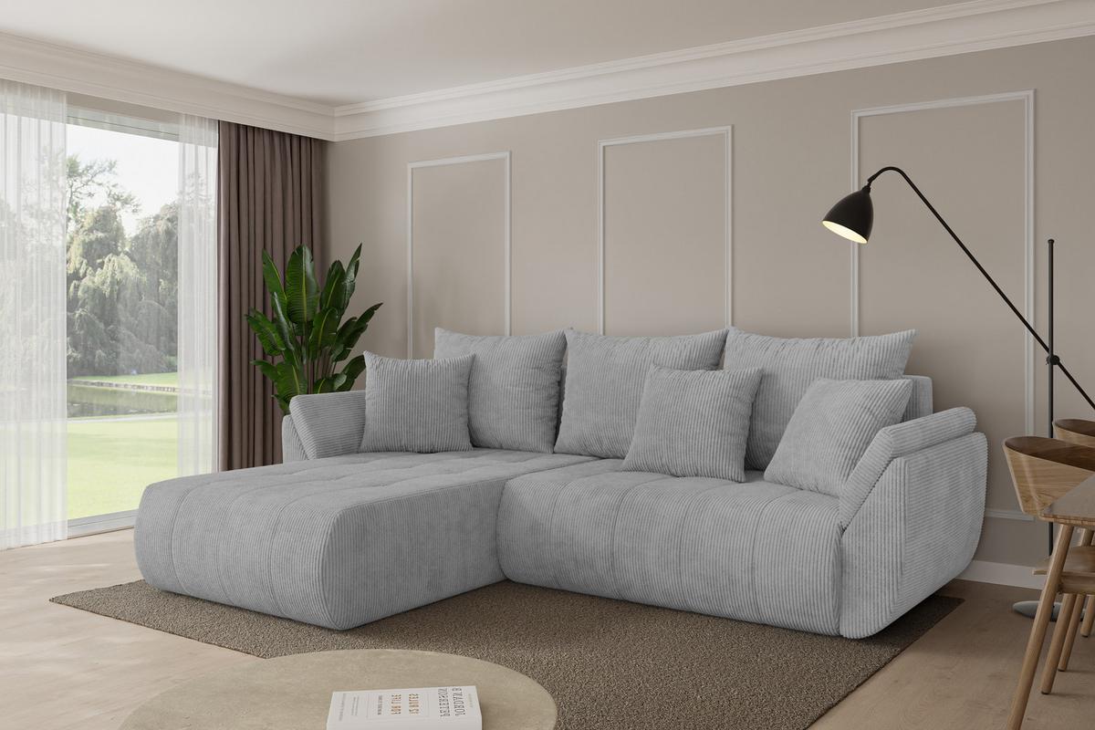 ECKSOFA mit Schlaffunktion Ottomane Links TOKO-L 277x194x86 Grau Cord - Schwarz/Grau, Holzwerkstoff/Kunststoff (277/194cm) - ALTDECOR
