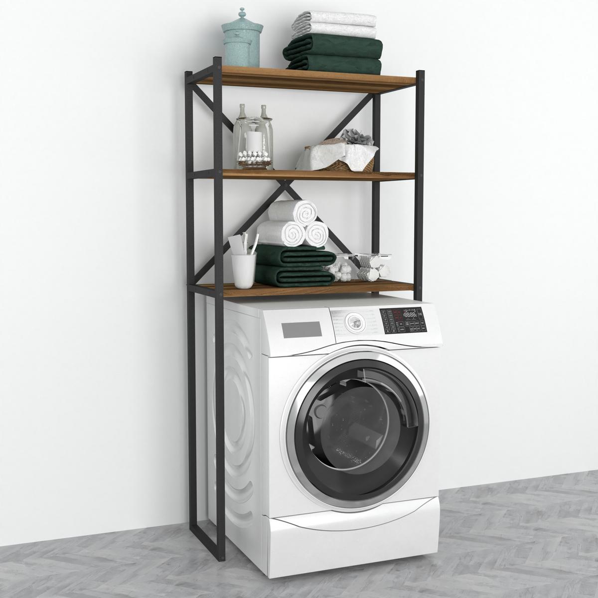 BADEZIMMERREGAL Askersund - Walnussfarben, Holzwerkstoff/Metall (66/160/34cm) - [en.casa]