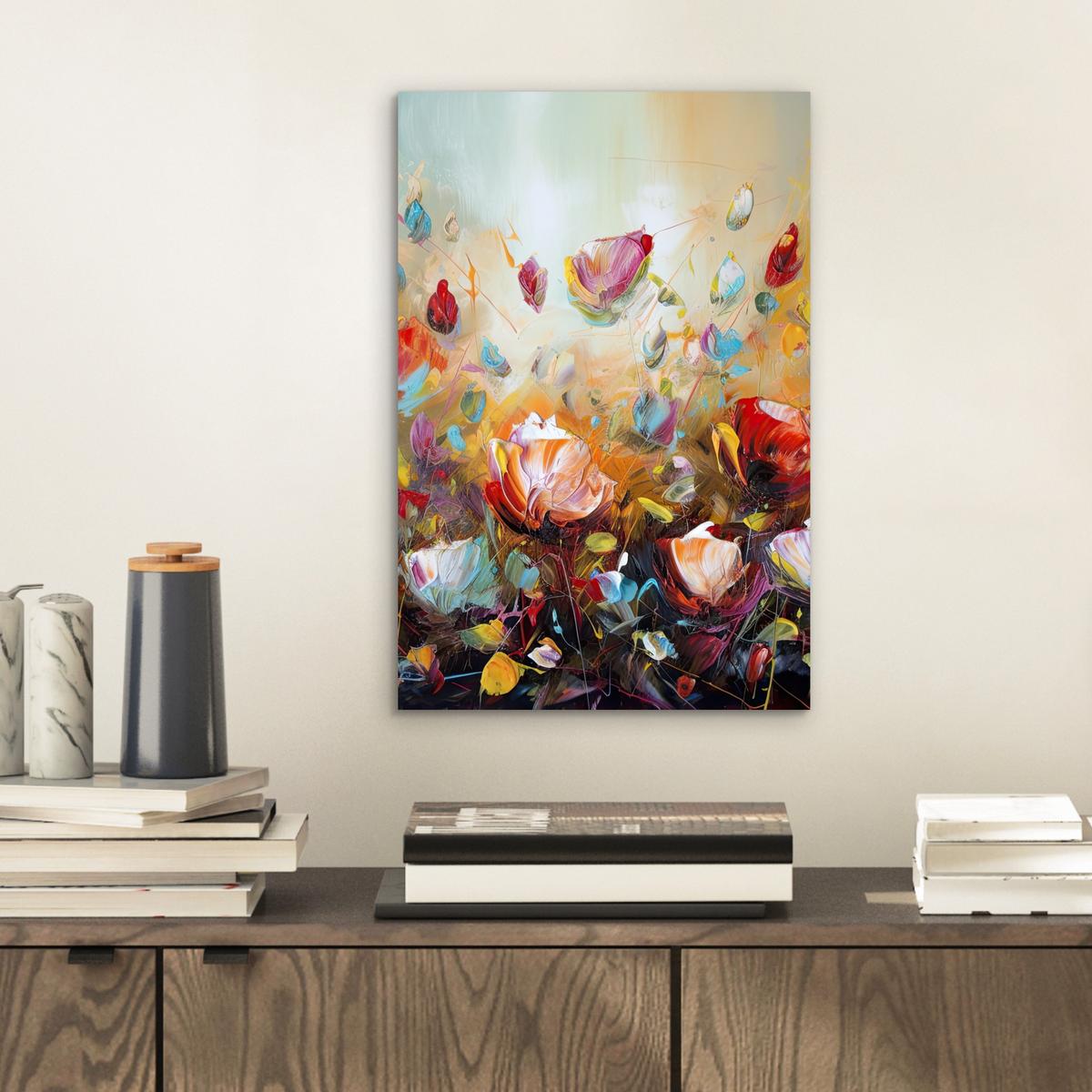 METALLBILD Blumen - Kunst - Natur - Ölgemälde 20x30 cm - Multicolor, Metall (20/30cm) - MuchoWow