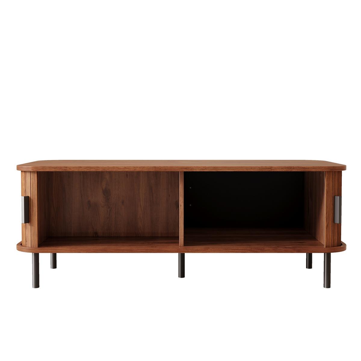 COUCHTISCH Nussbaum Rechteckig mit Schiebetüren Lamellenoptik & Stauraum - Walnussfarben, Holzwerkstoff (55/120/45cm) - Urban Meuble