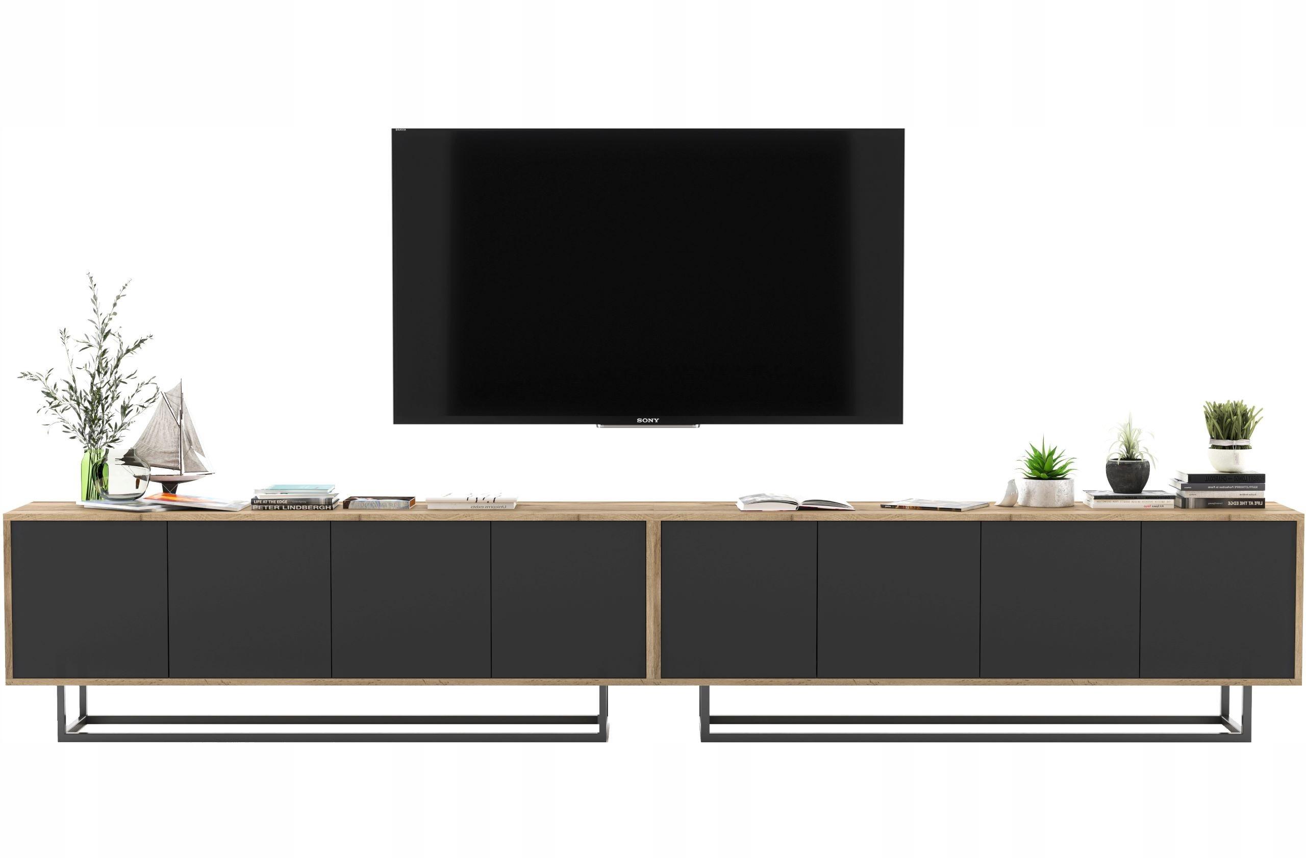 TV-SCHRANK 2-er Set Apollo2 Eiche wotan Schwarz Matt 150 cm - Schwarz, Holzwerkstoff/Metall (300/53/35cm) - Meble Lindner