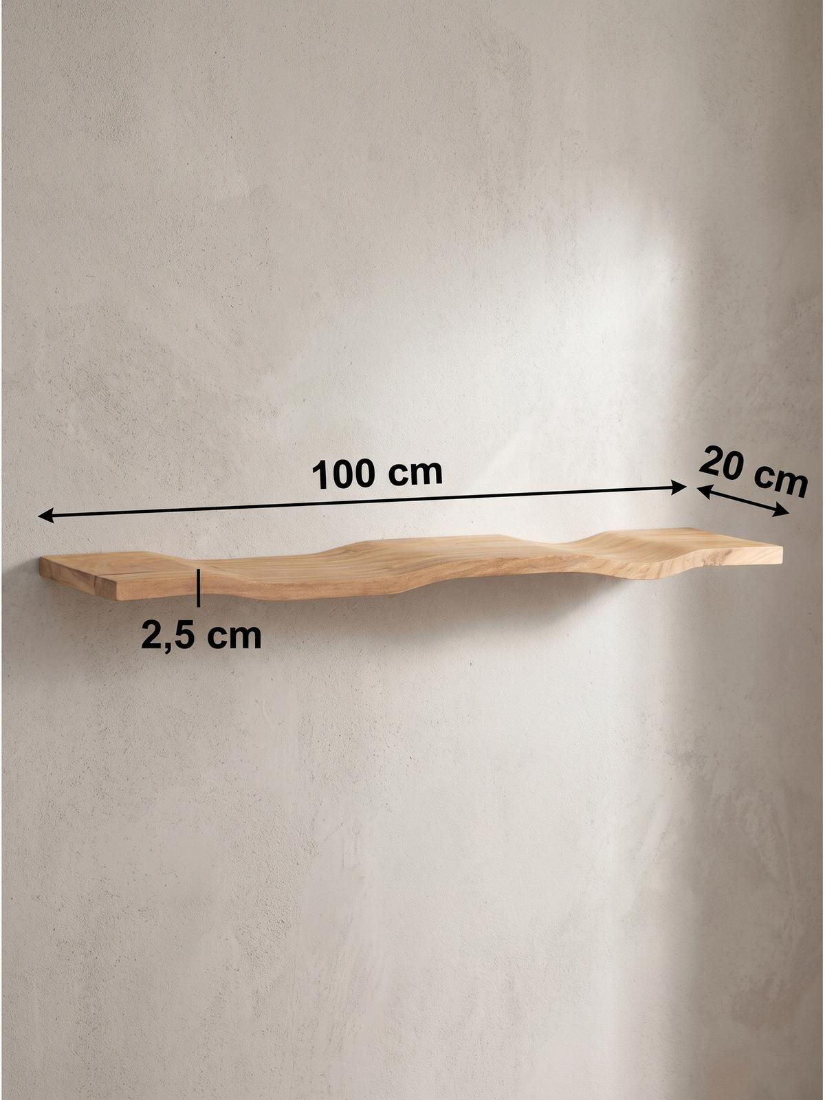 WANDREGAL LEVANTO, Akazie Massivholz, handgefertigt, 100 x 20 x 2,5 cm - Akaziefarben, Holz (100/2.5/20cm) - KADIMA DESIGN