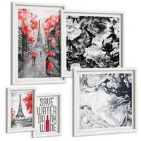 BILDER SET 5er Set - 50x50 cm & 20x30 cm & 40x60 cm Weißer Rahmen - graue Gemälde des Eiffelturms - Weiß, Kunststoff (40/60cm) - TULUP