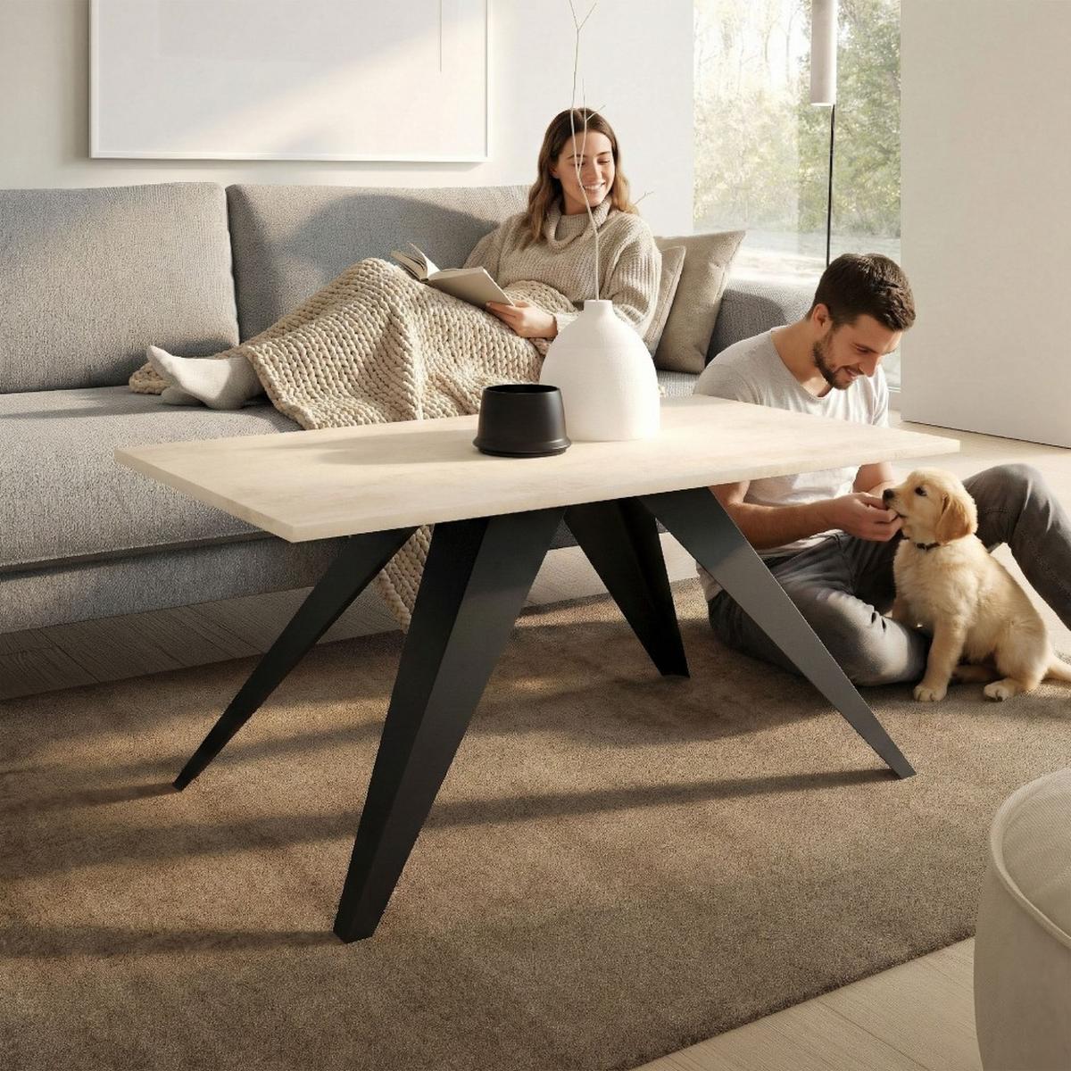 COUCHTISCH Ariel, Kaffeetisch mit rechteckiger Tischplatte, Schwarz+White Chromix - Schwarz/Weiß, Metall (120/60/48cm) - Beautysofa