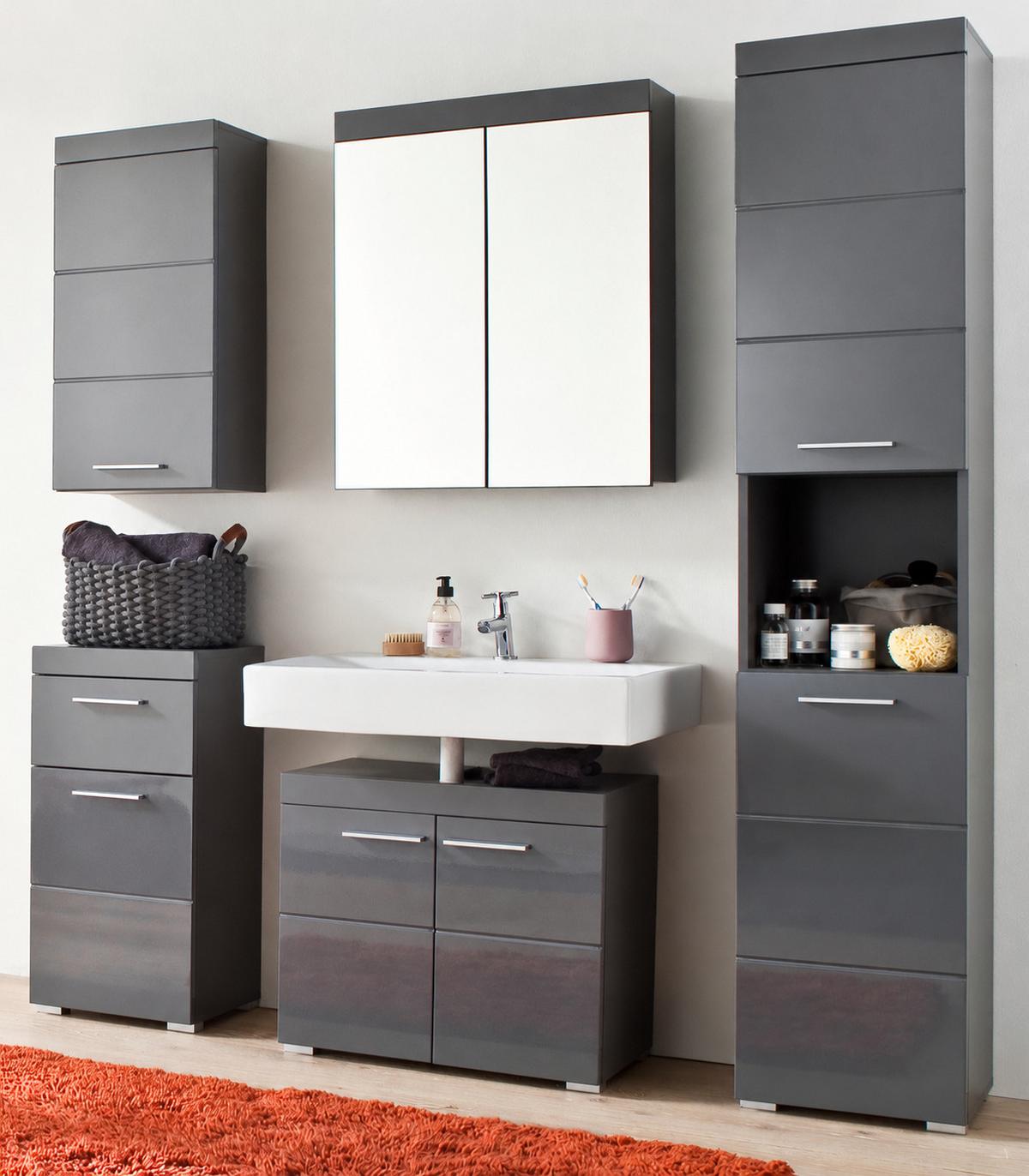 BADSCHRANK grau Hochglanz 37 x 79 cm, Badezimmer Kommode modern - Grau, Holzwerkstoff/Kunststoff (37/79/31cm) - Top.Furn