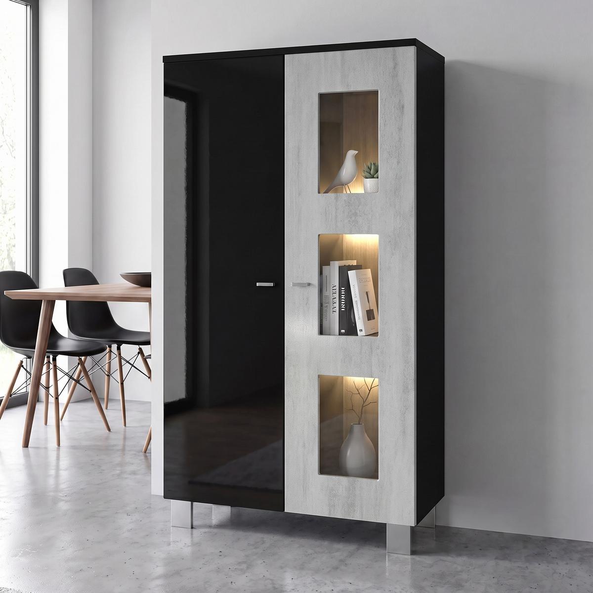 VITRINE Denjo Tür in Beton Oxid Optik - Hellgrau, Holzwerkstoff (71/129/35cm) - Vladon