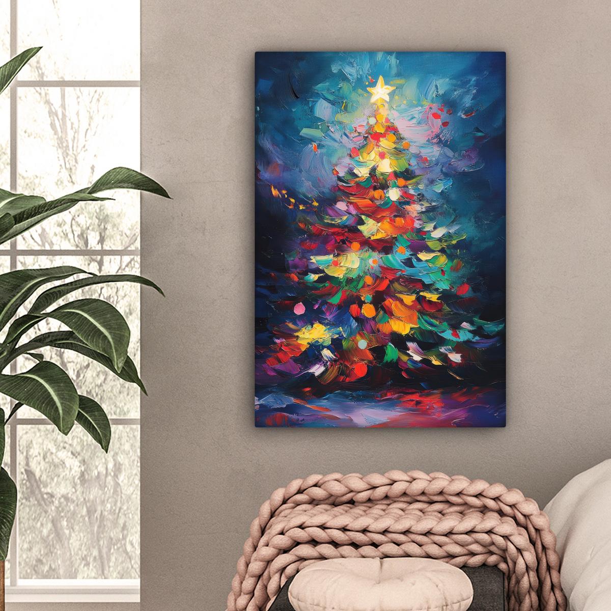 LEINWANDBILD Weihnachtsbaum - Weihnachten - Abstrakt - Farbenfroh Wanddeko Schlafzimmer 60x90 cm - Multicolor, Textil (60/90cm) - MuchoWow
