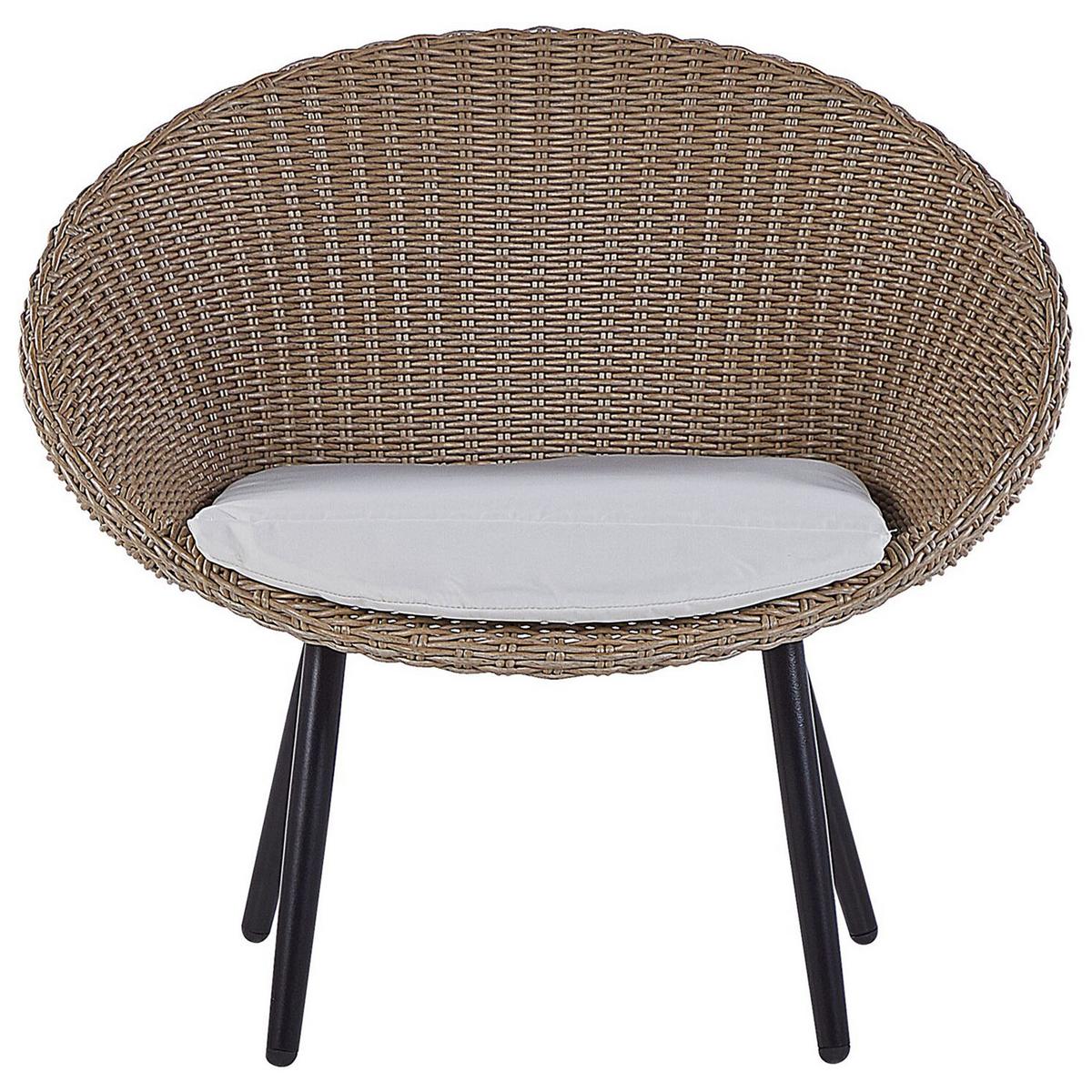 BALKONSET 2-Sitzer Rattan natürlich Auflagen hellbeige Ortigia - Beige/Schwarz, Kunststoff - Beliani