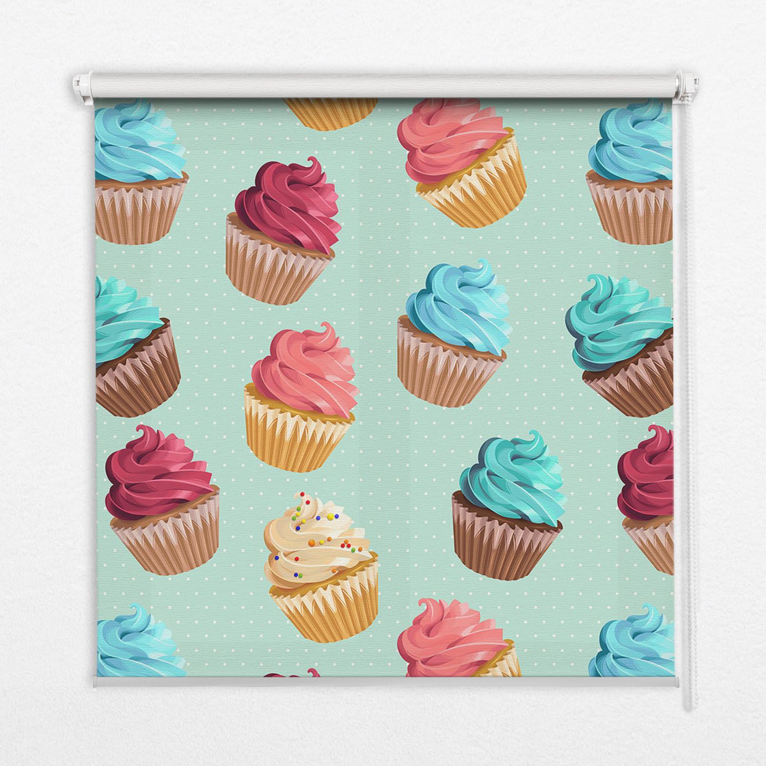 INNENROLLO - Fensterrollo - Rollo - 60x40 cm - Cupcakes - Blau, Kunststoff (60/140/0.5cm) - TULUP