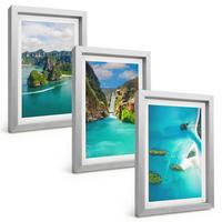 BILDER SET 3er Set - 20x30 cm Silberner Rahmen - Tropische Inseln, türkisfarbenes Wasser - Silberfarben, Kunststoff (20/30cm) - TULUP