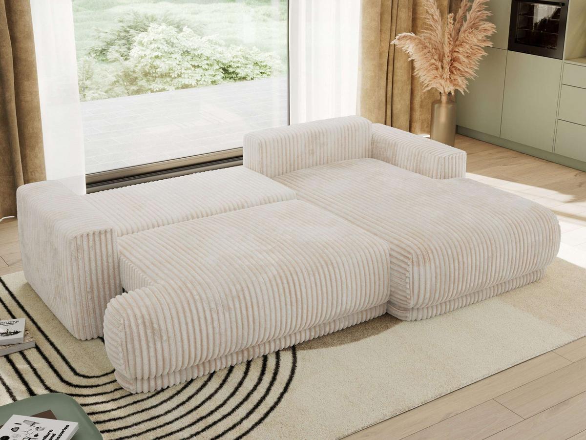 ECKSCHLAFSOFA RINA L Beige Cord - rechts - Beige/Schwarz, Kunststoff/Textil (170/267cm) - MKS