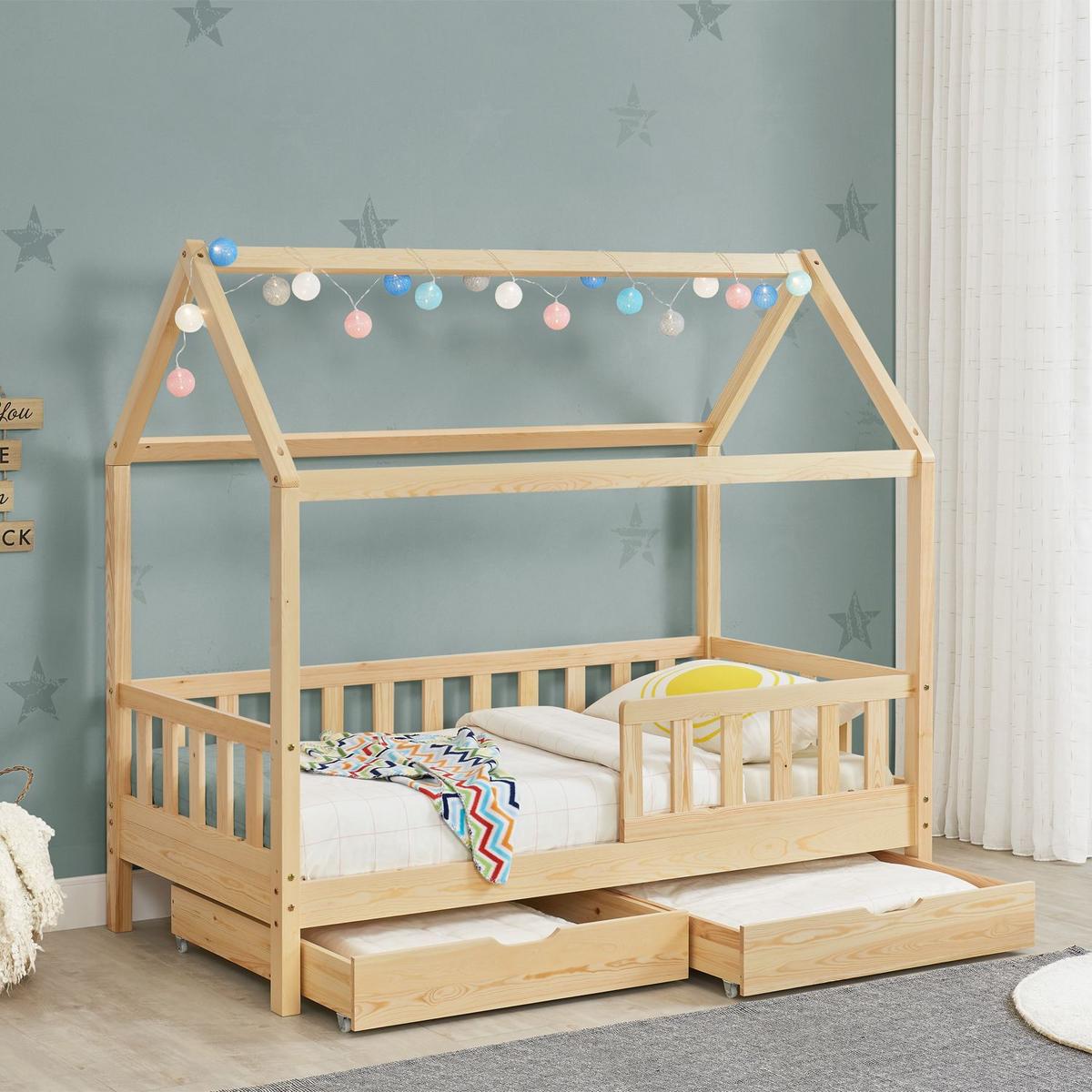 KINDERBETT Marli natur 80x160 cm mit Bettkasten und Matratze - Naturfarben, Holz (80/160cm) - Juskys
