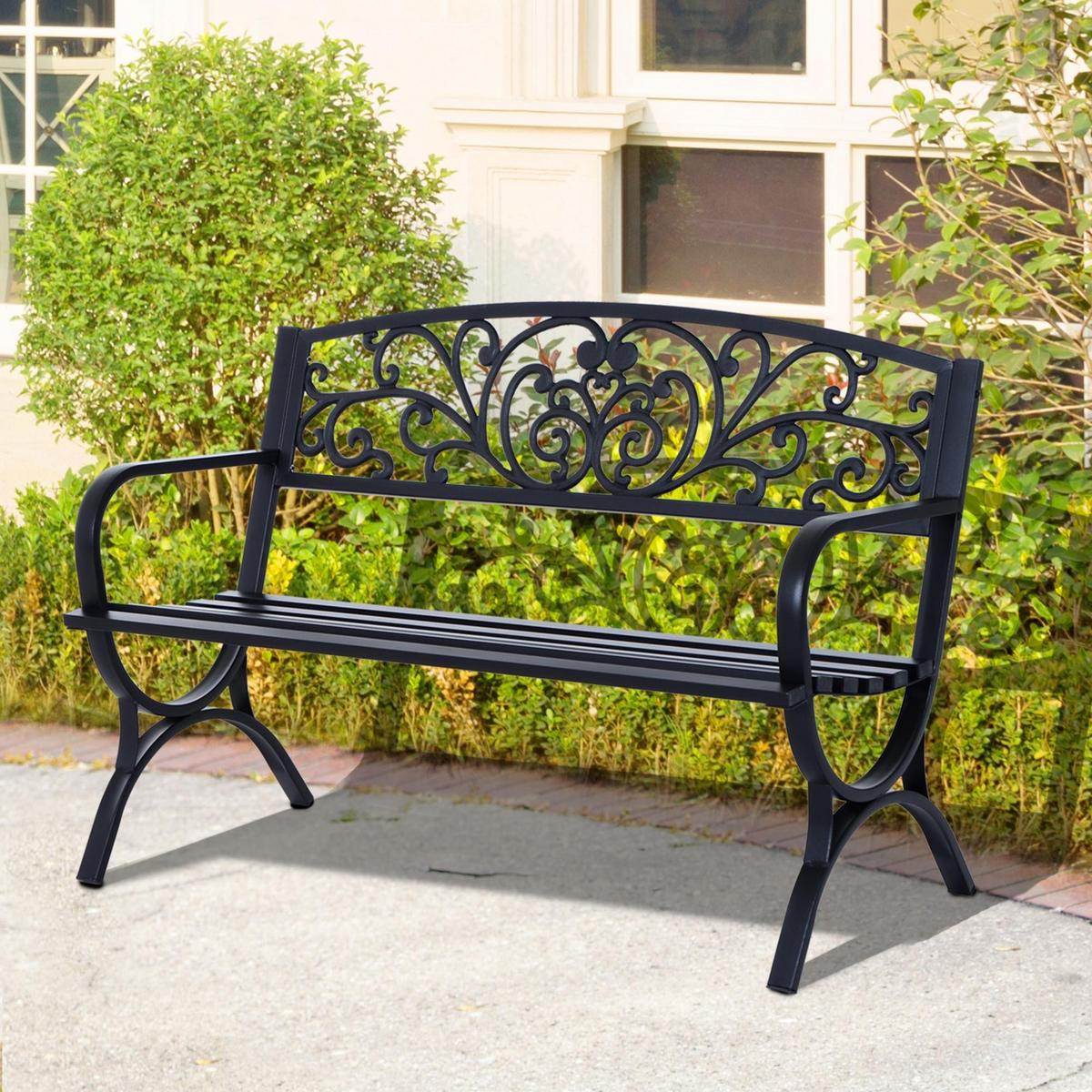 GARTENBANK, 127x60x85 cm, Metall, Schwarz - Schwarz, Metall (60/85/127cm) - Outsunny