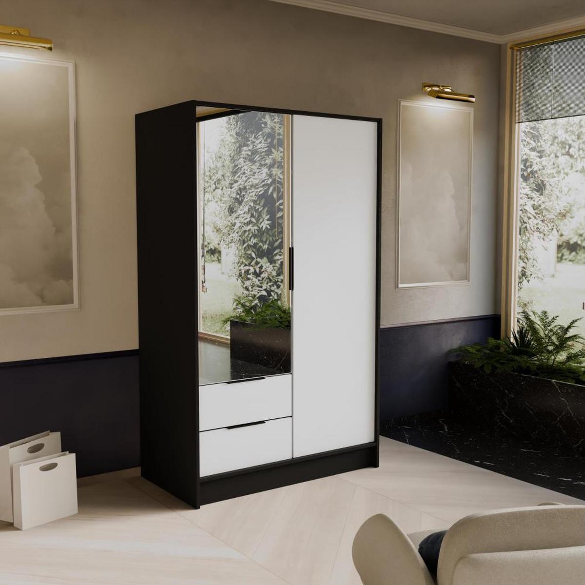 DREHTÜRENSCHRANK Niko 100/51/200 cm schwarz+weiß - Schwarz/Weiß, Holzwerkstoff (100/200/51cm) - Beautysofa