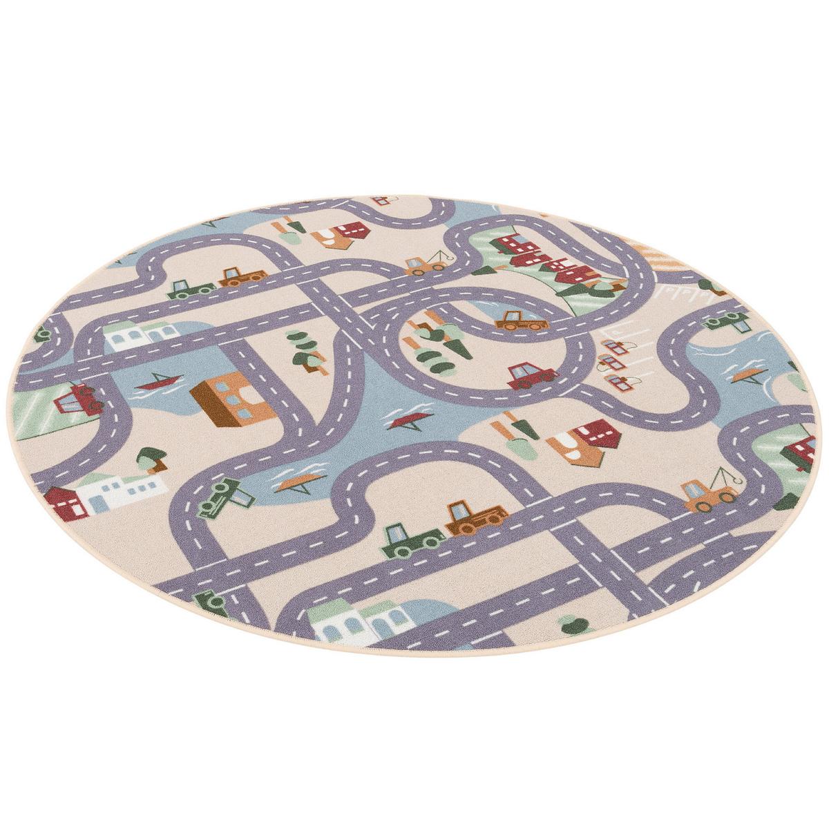 KINDER SPIEL STRASSENTEPPICH FUN TOWN RUND - Beige, Textil (100/100cm) - Snapstyle