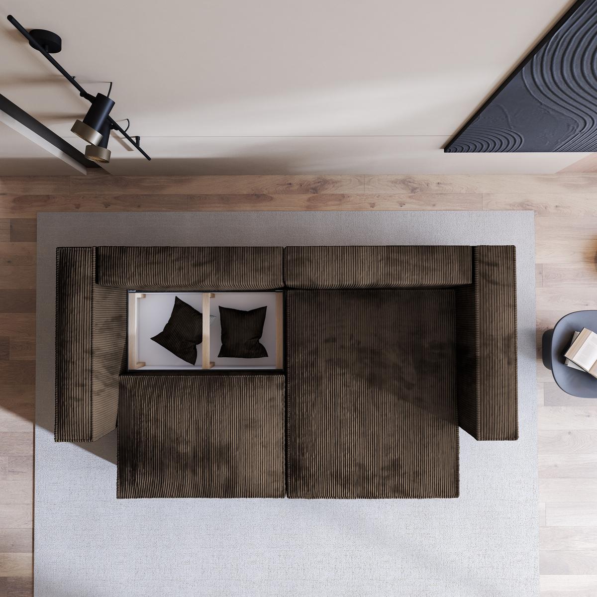 ECKSOFA NERIO P Braun Kordstoff mit Schlaffunktion - Braun/Grau, Holz/Kunststoff (245/148cm) - MASSENO