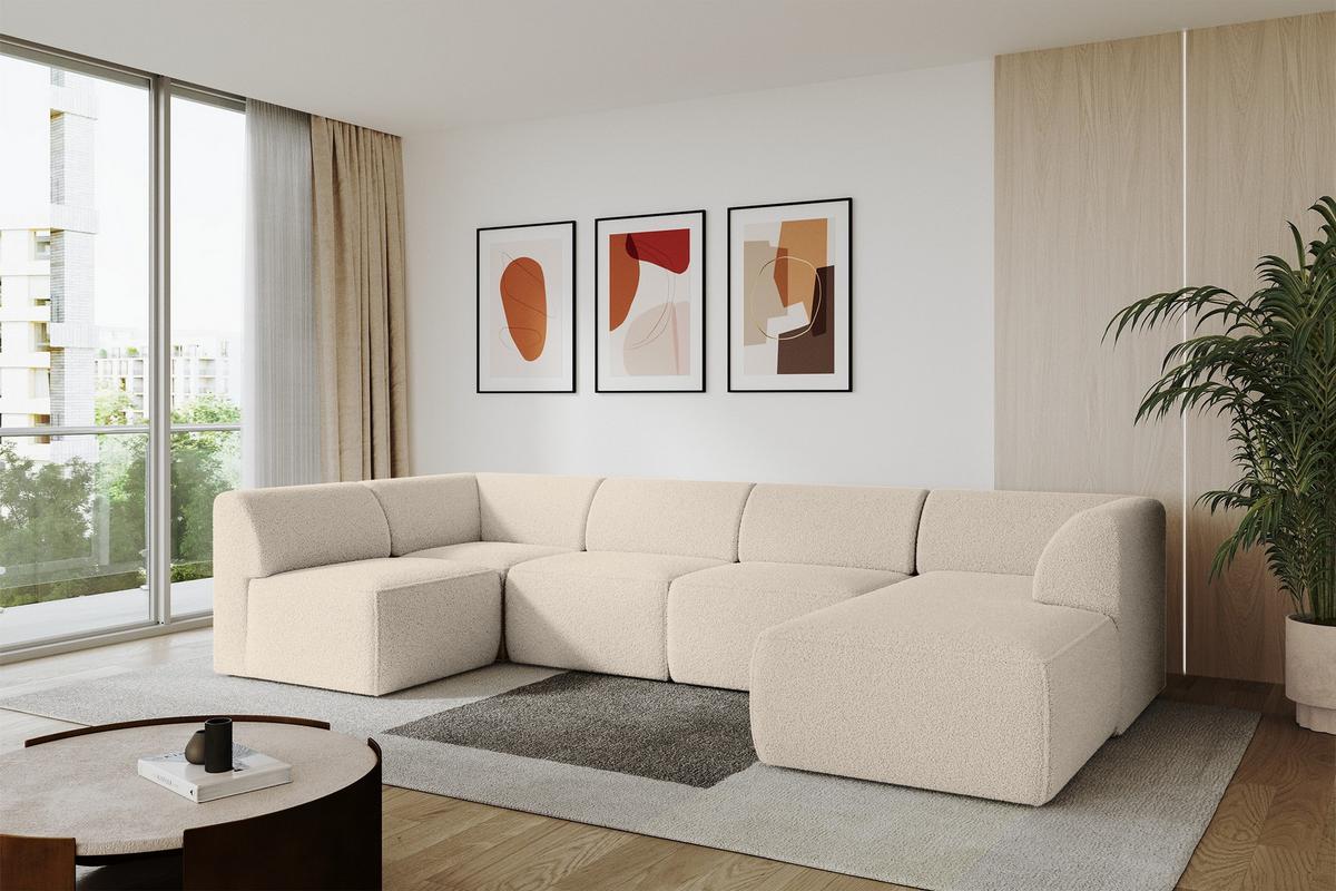 WOHNLANDSCHAFT Ottomane Rechts MOVO-L 345x180x78 cm Dunkelbegie Bouclé - Cappuccino, Holzwerkstoff/Kunststoff (180/78/345cm) - ALTDECOR