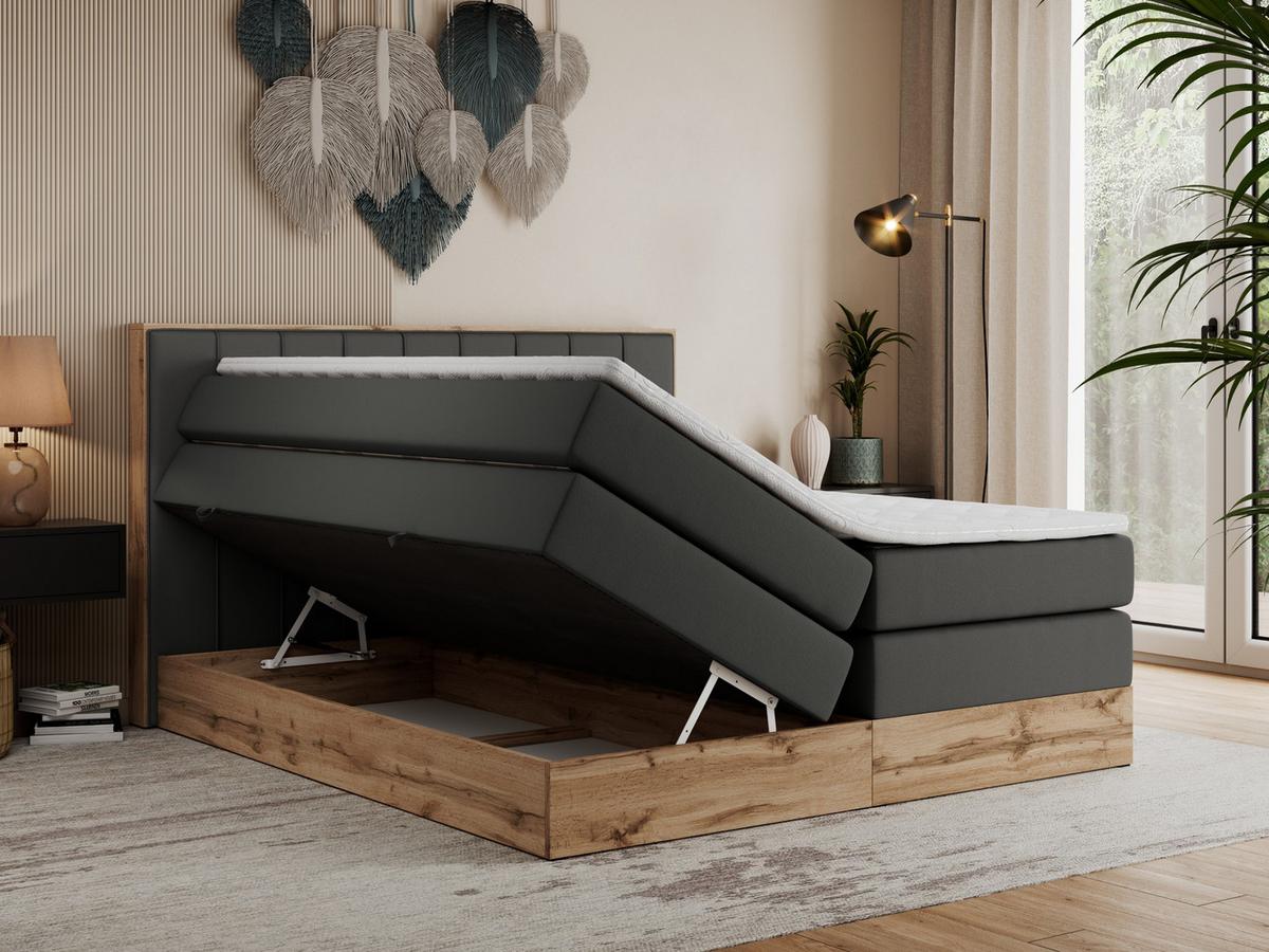 BOXSPRINGBETT BELLISSIMO KING 140/200 Dunkelgrau Kunstleder - H4 - Dunkelgrau, Holz/Textil (140/200cm) - MKS