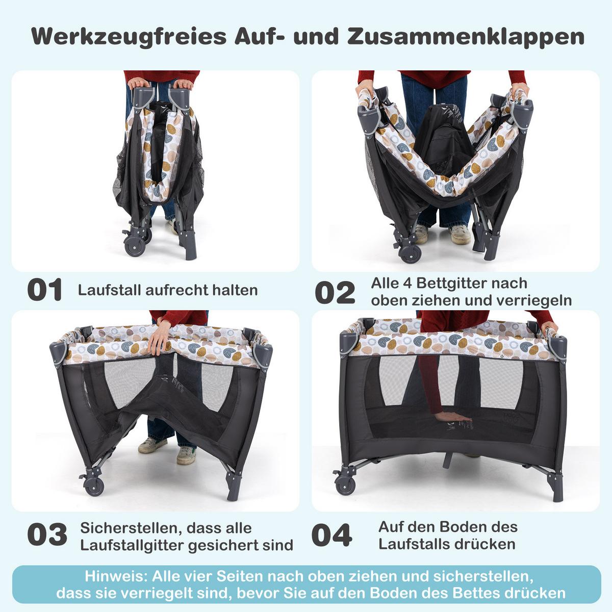 BABYBETT mit Matratze blau - Blau, Textil - COSTWAY