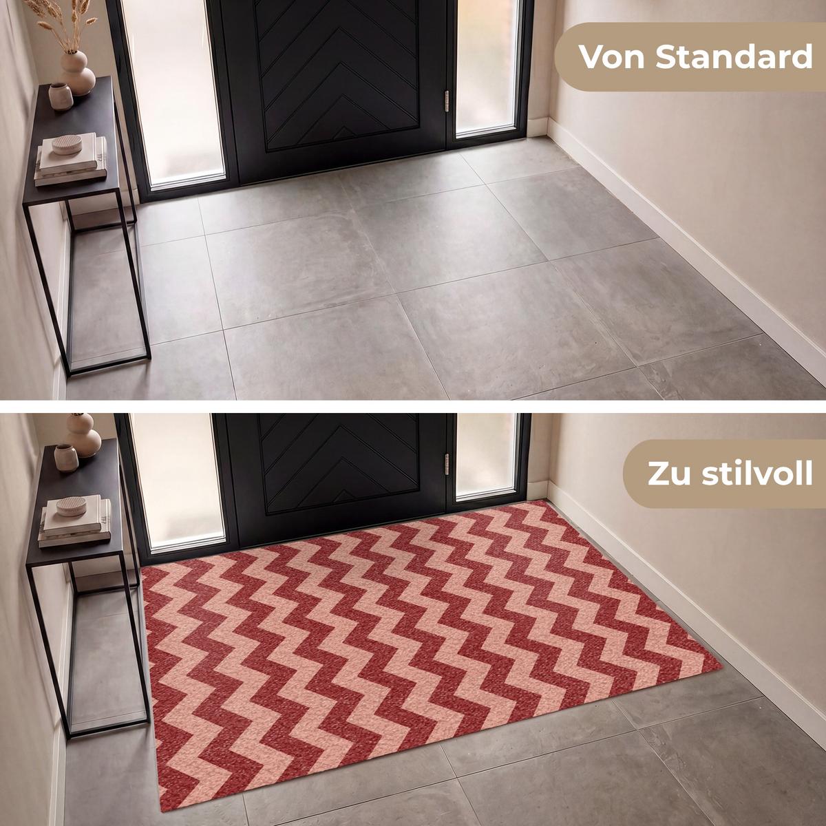 FUSSMATTE Zickzack - Streifen - Muster - Rot Schmutzfänger 180x120 cm - Bordeaux, Kunststoff (180/0.4cm) - MuchoWow