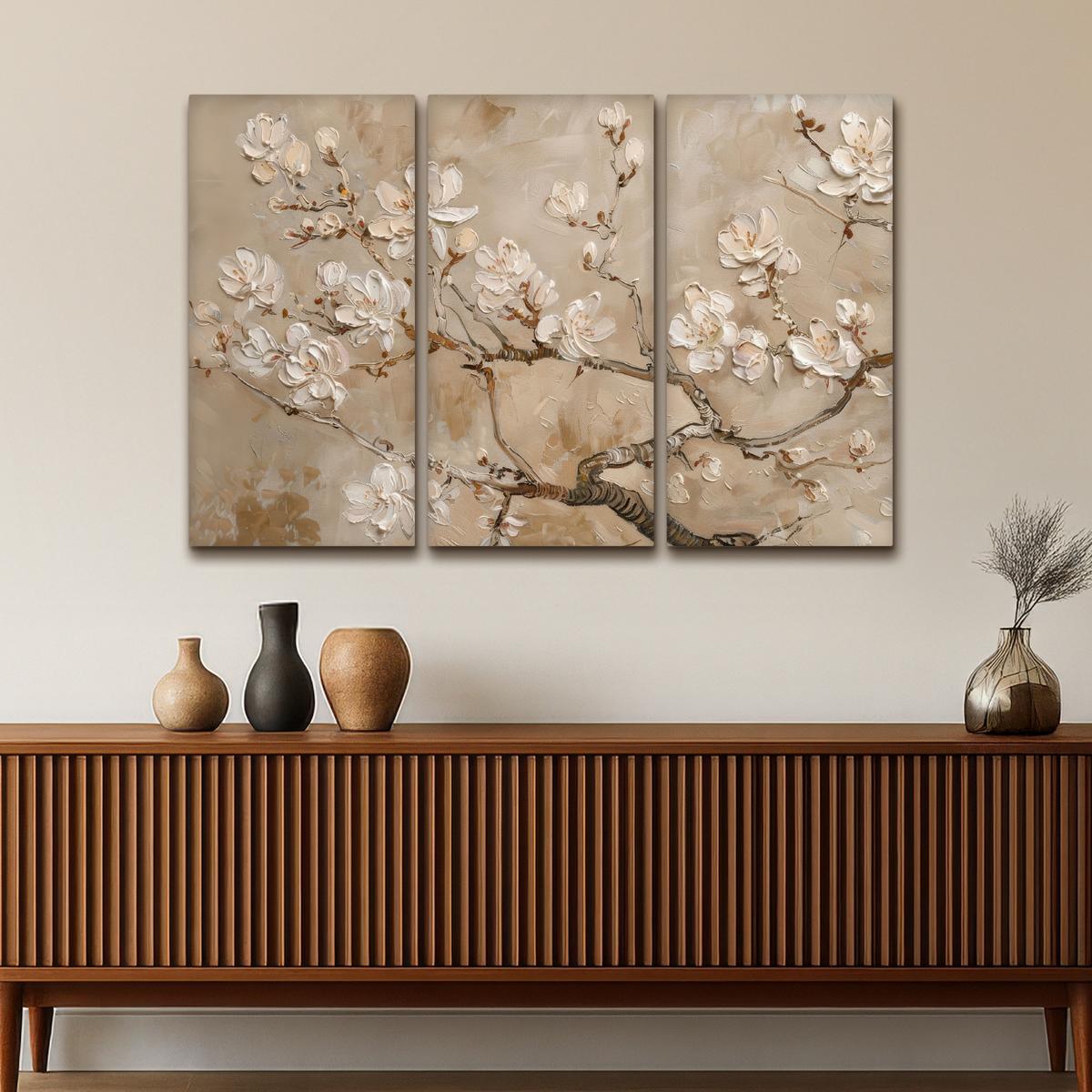 LEINWANDBILD 3er Set Beige - Blüte - Modern 120x80 cm - Beige, Textil (120/80cm) - MuchoWow