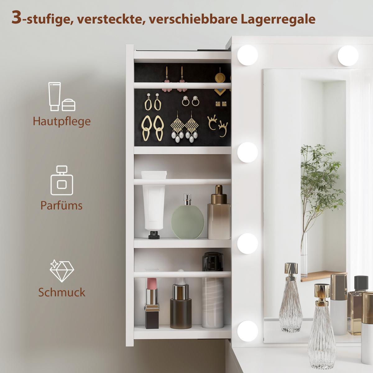 SCHMINKTISCH mit LED-Leuchten, Kosmetiktisch mit Spiegel, 7 Schubladen, Weiß - Goldfarben/Weiß, Holzwerkstoff/Metall (40/137/100cm) - HOMCOM