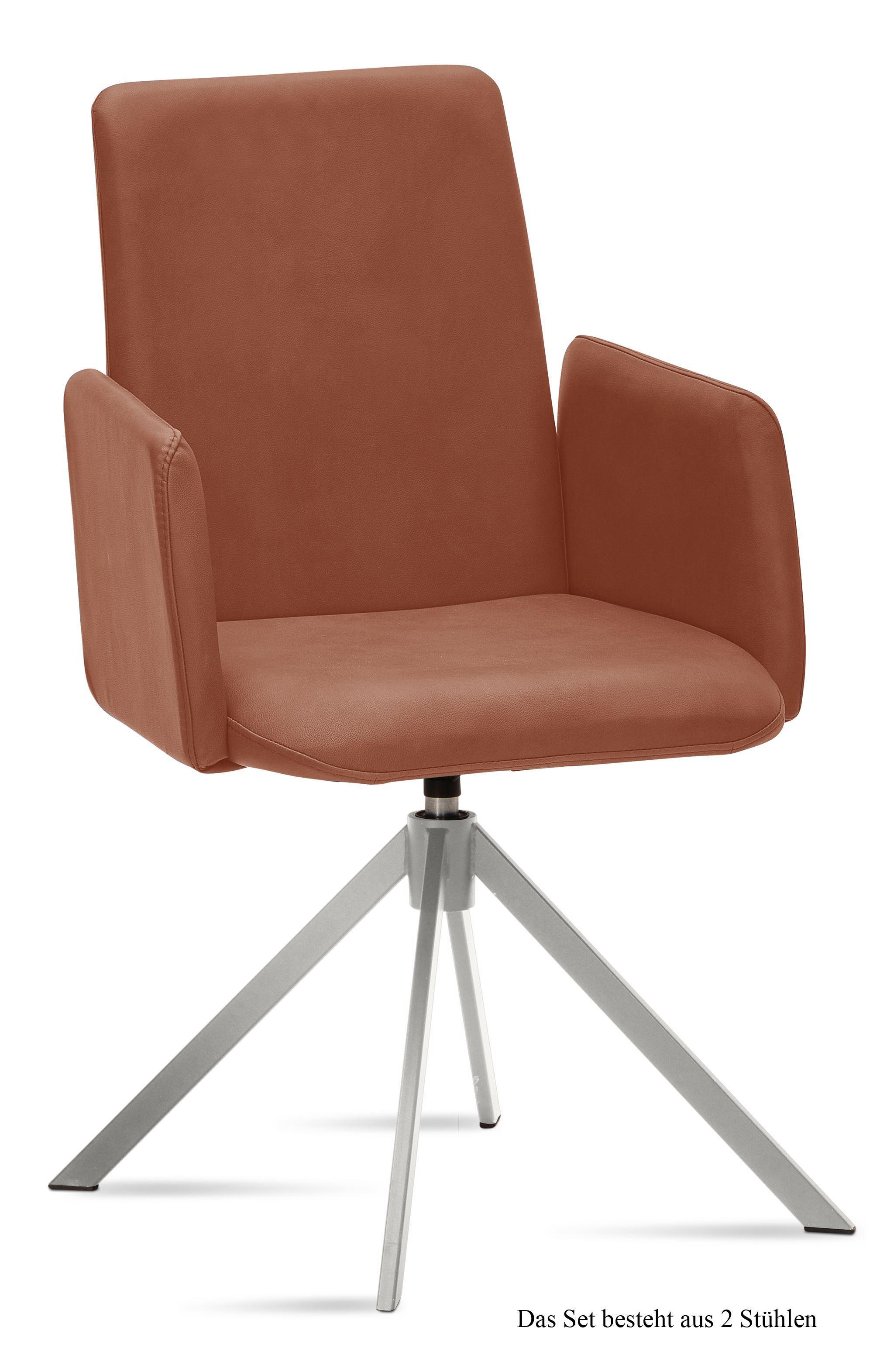ARMLEHNSTUHL drehbar (2er-Set) Dreama 52x92x60 Edelstahl/Cognac - Edelstahlfarben/Cognac, Kunststoff (60/92/52cm) - 58aufmkessel