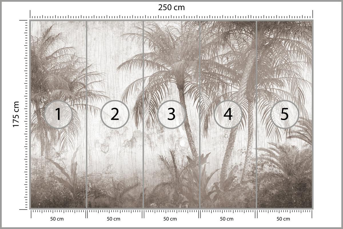FOTOTAPETE für Schlafzimmer Tropische Palmenbäume Rustikales Beige 250x175 - Beige/Braun, Papier (250/175cm) - Muralo